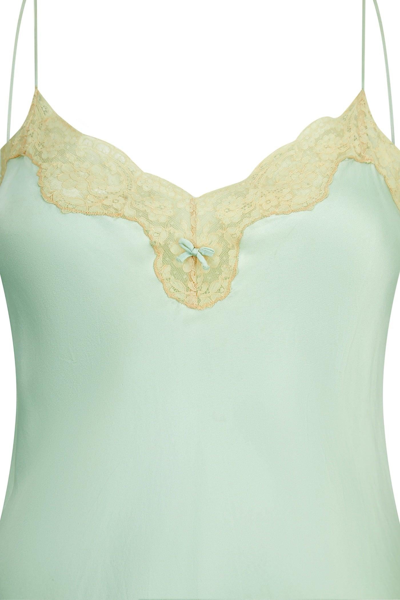 Robe-culotte Jenny Dobell des années 1980, vert écume de mer et dentelle Excellent état - En vente à London, GB