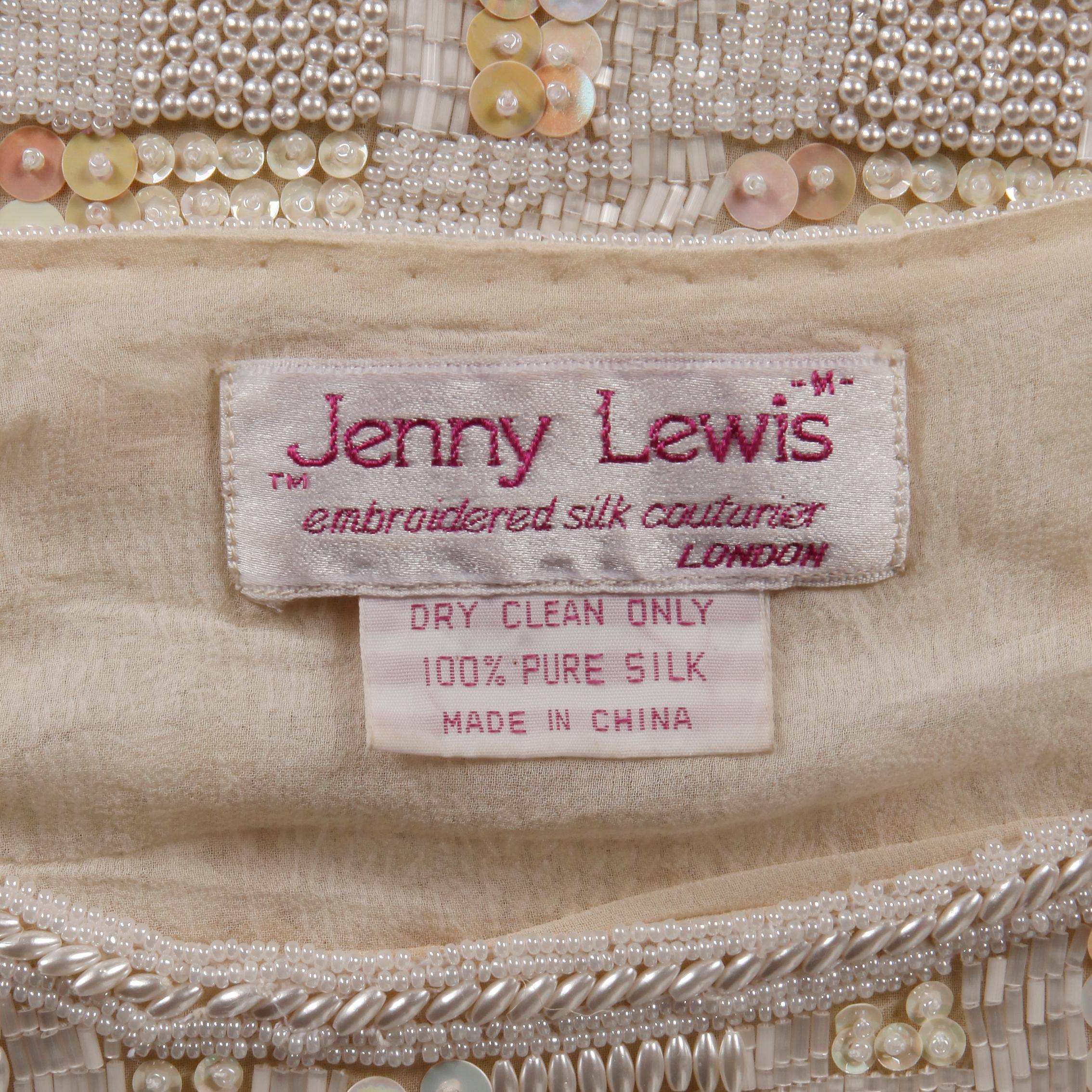 Vintage 1980s heavy silk dress top/ shirt entirely encrusted with tiny beads and sequins by Jenny Lewis. Fully lined with no closure (pulls on over the head). The marked size is Medium, but the top will fit most sizes small, medium and large on