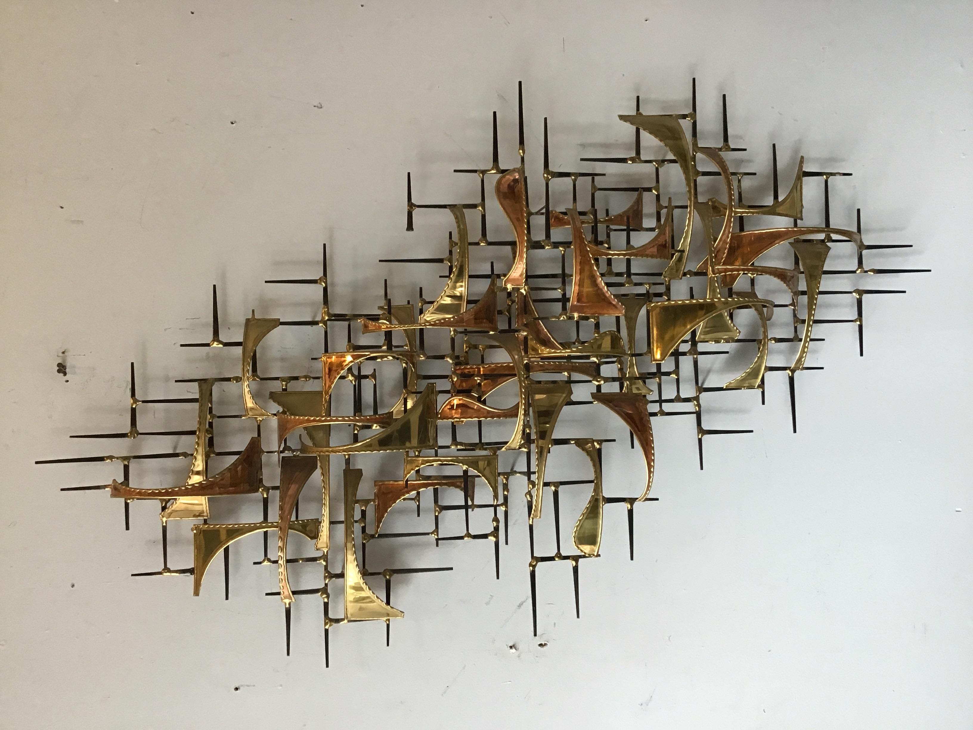 Late 20th Century 1980s Jere Style Brass and Copper Abstract Wall Sculpture