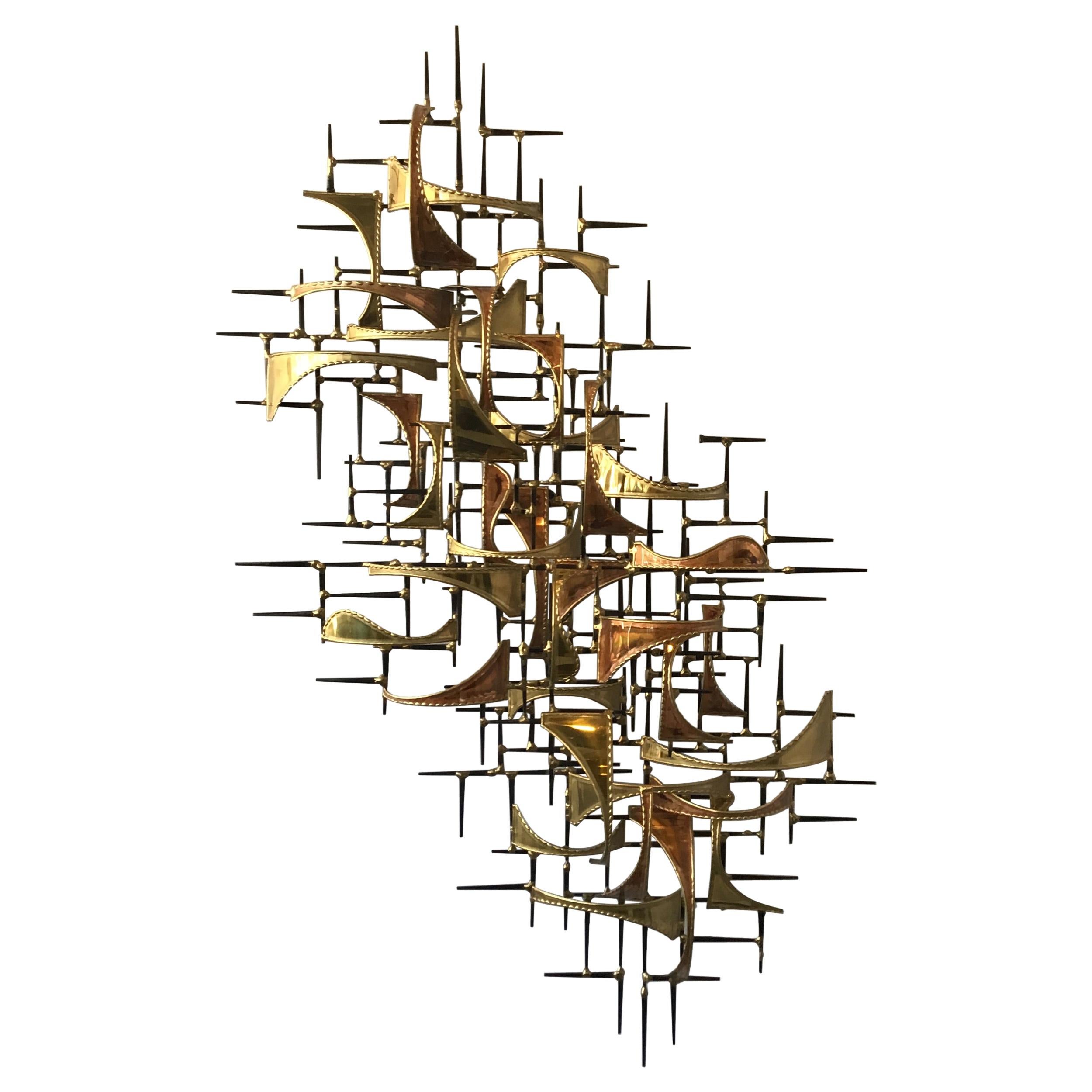 1980s Jere Style Brass and Copper Abstract Wall Sculpture