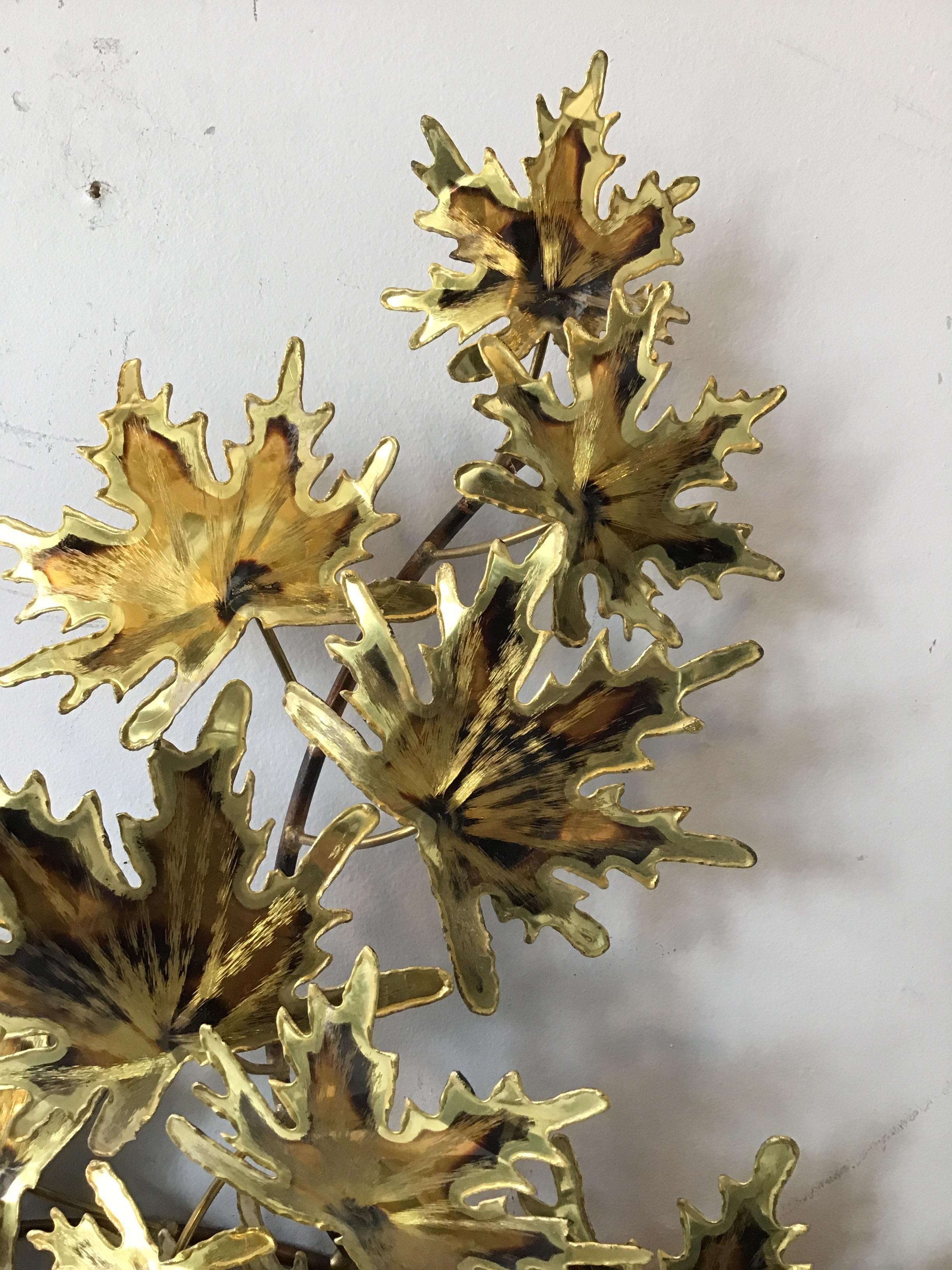 Late 20th Century 1980s Jere Style Brass Leaf  Wall Sculprure For Sale