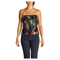 1980S Jewel-Tone Hand Beaded Strapless Bustier