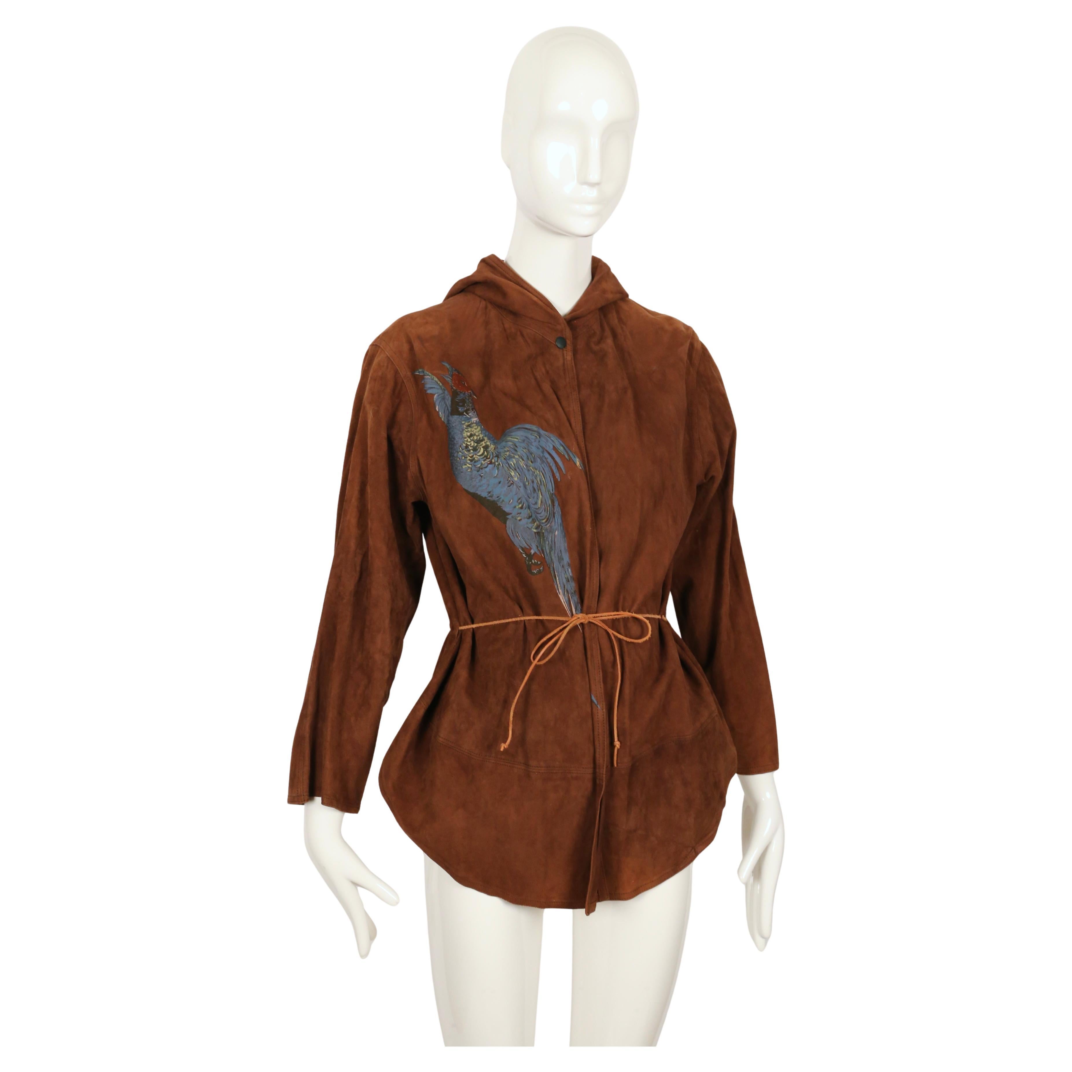 1980er J.Francois Charles Piero Panchetti Wildlederjacke mit gemaltem Fasan (Braun) im Angebot