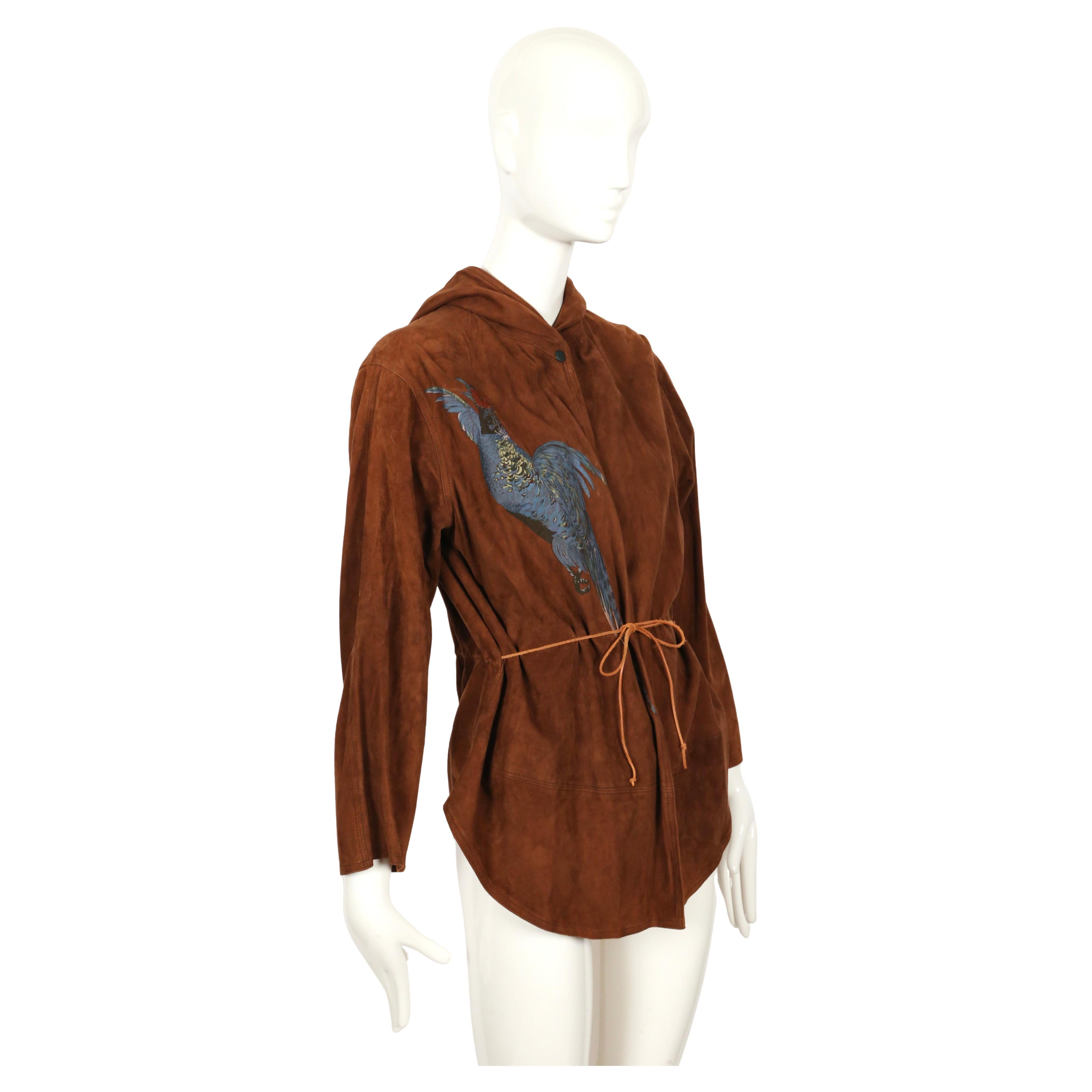 1980er J.Francois Charles Piero Panchetti Wildlederjacke mit gemaltem Fasan im Zustand „Gut“ im Angebot in San Fransisco, CA