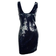 Jil Sander, mini-robe sans manches à sequins bleu marine, années 1980