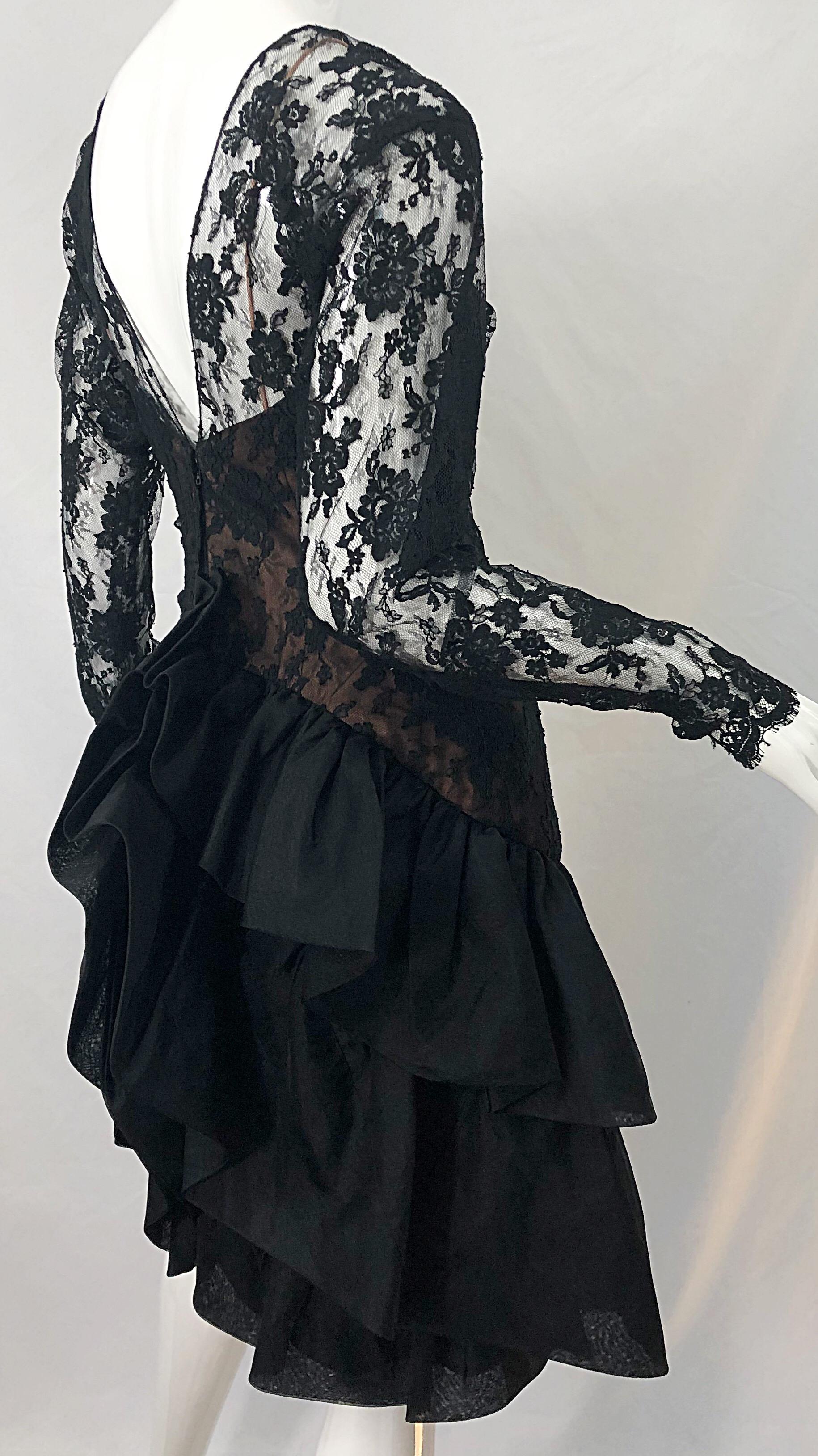 Vestido vintage de los 80 Jill Richards de gasa de seda negro + desnudo en venta 9