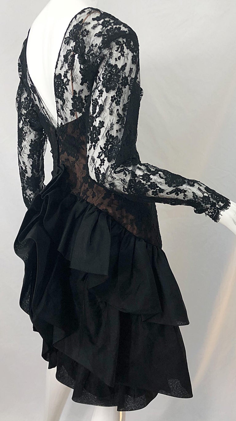 80s black lace dress Hanae Mori 1980s Vintage Black Lace & Velvet Ruffle Collar Dress –  Featherstone Vintage