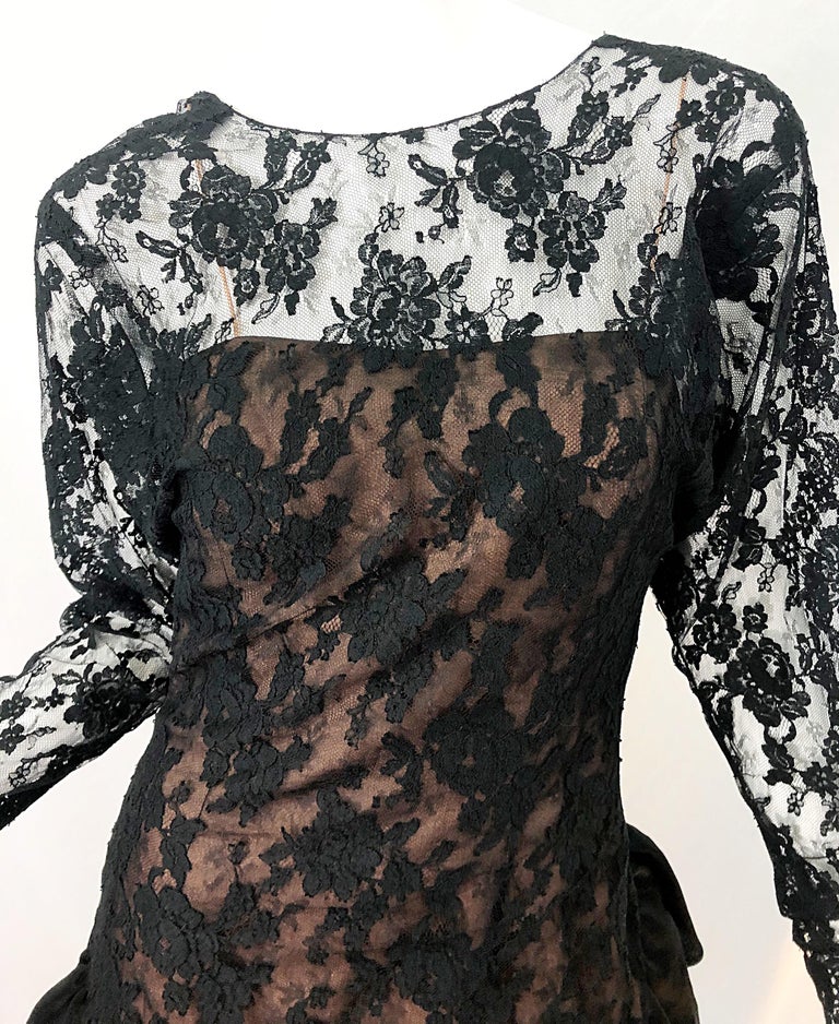 Exquisite 1985 John Anthony Nude Silk Chiffon & Net Dress w Silver Chain Rhinestones and Beads