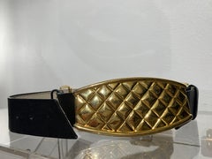 1980s Jill Stuart Gold-Tone "Quilted" Metal Cummerbund Belt w Leather Straps