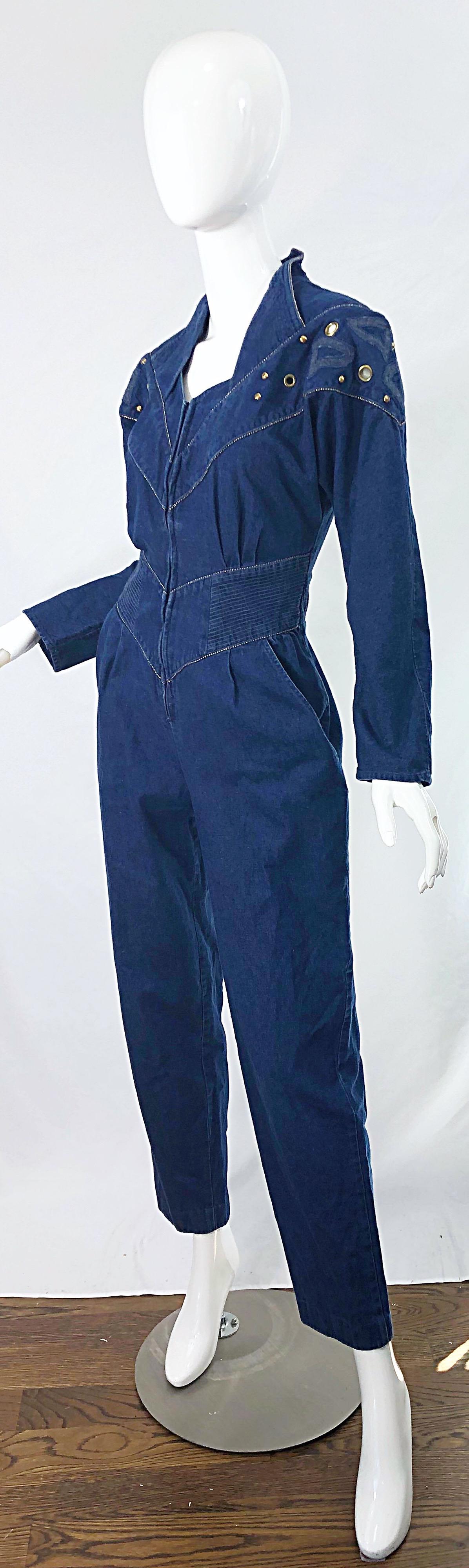 1980er Jillian Arthur Blauer Jeans-Overall mit Avantgarde-Perlenbesatz im Vintage-Stil der 80er Jahre im Angebot 1