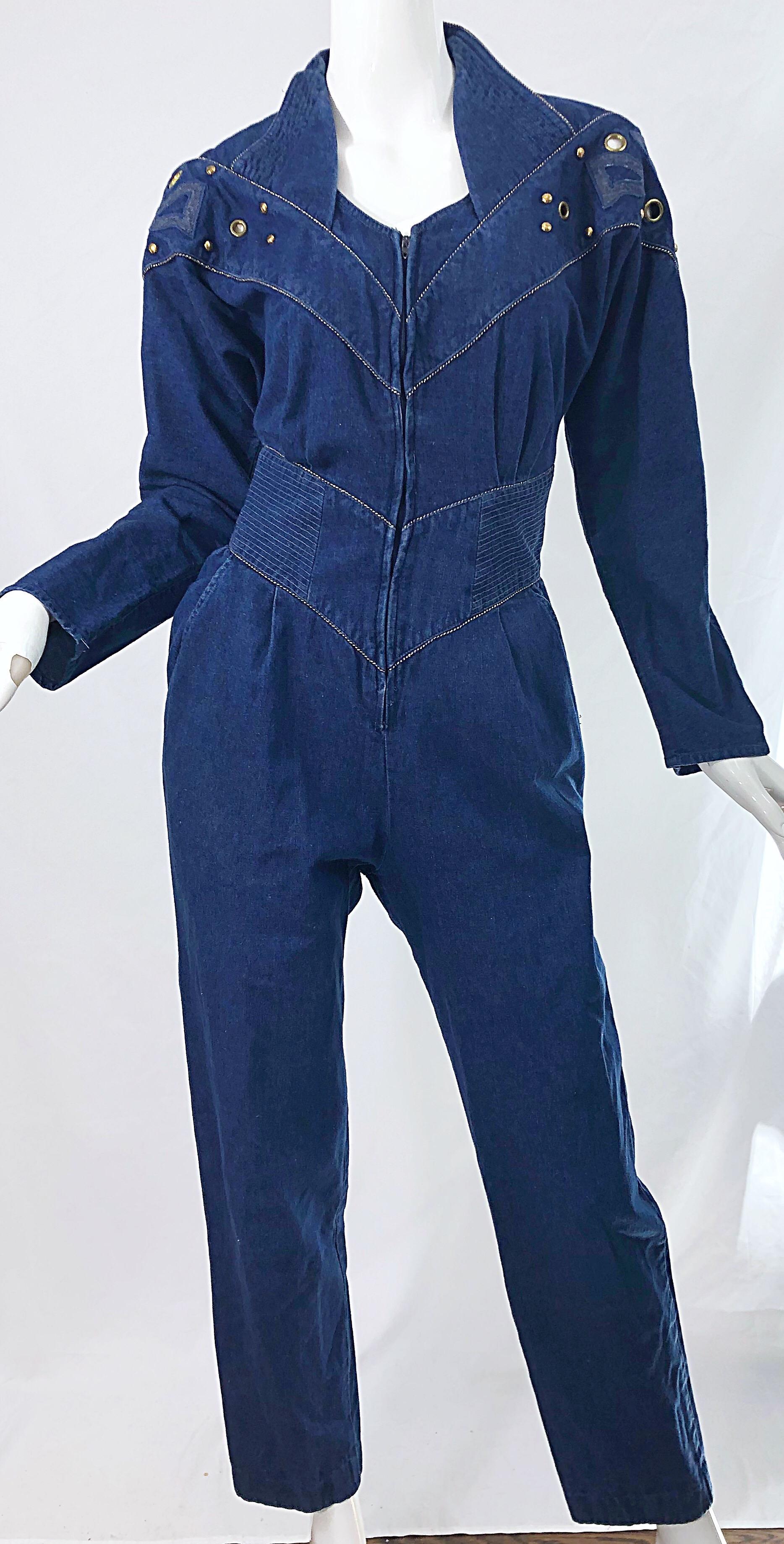 1980er Jillian Arthur Blauer Jeans-Overall mit Avantgarde-Perlenbesatz im Vintage-Stil der 80er Jahre im Angebot 2