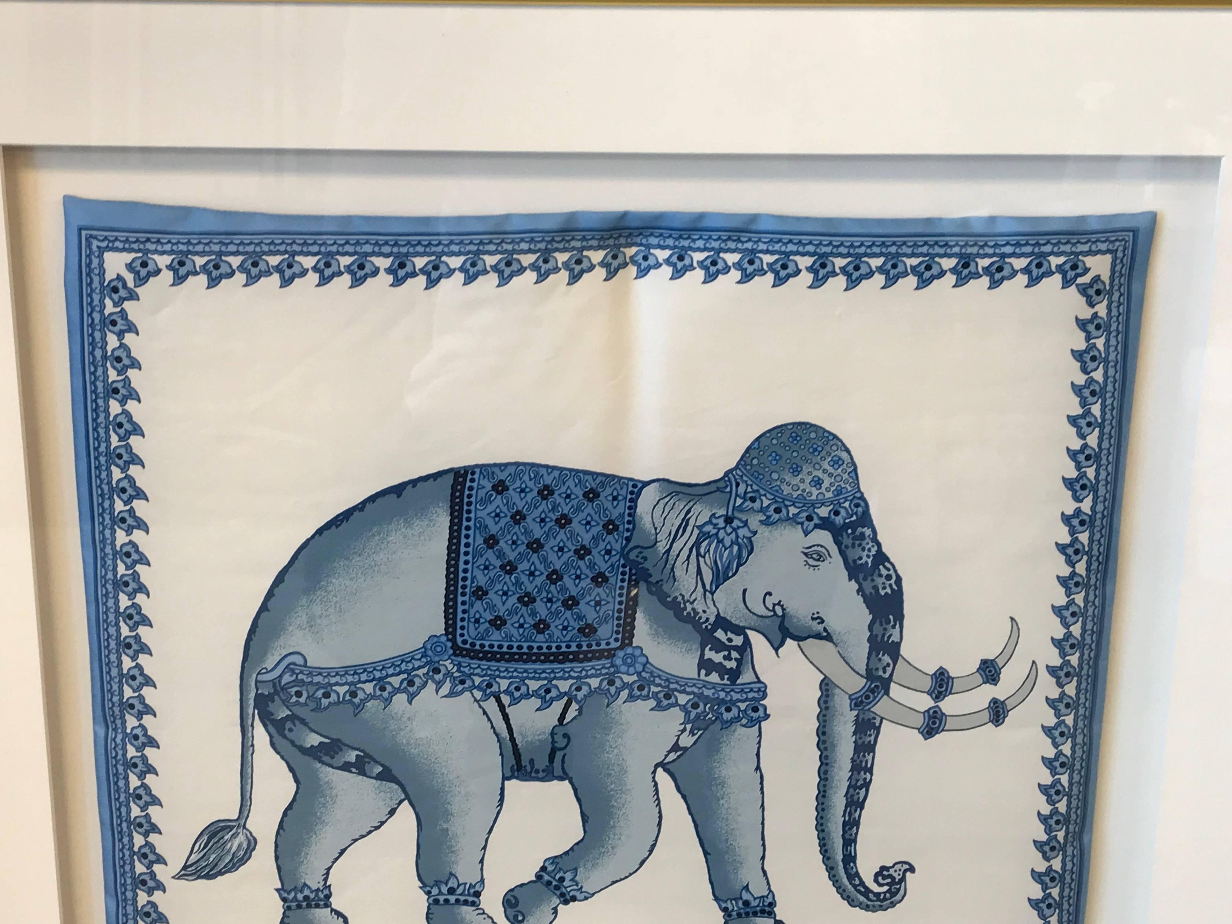 Chinoiserie 1980s Jim Thompson Blue and White Elephant Framed Silk Pillows, Pair