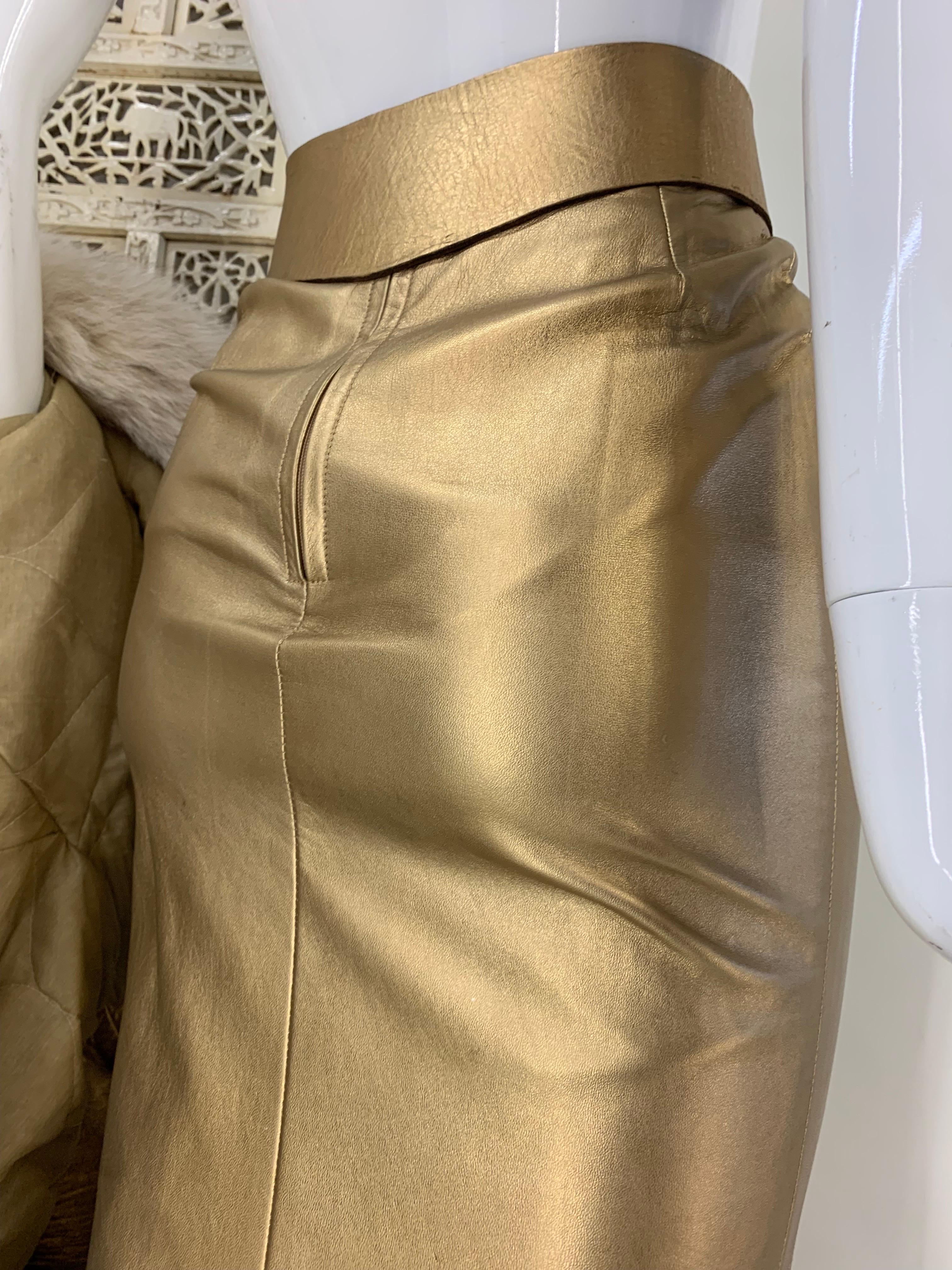 1980s Jitrois Matte Gold Leather Fishtail Skirt & Cocoon Coat Edged in Lush Fox 13