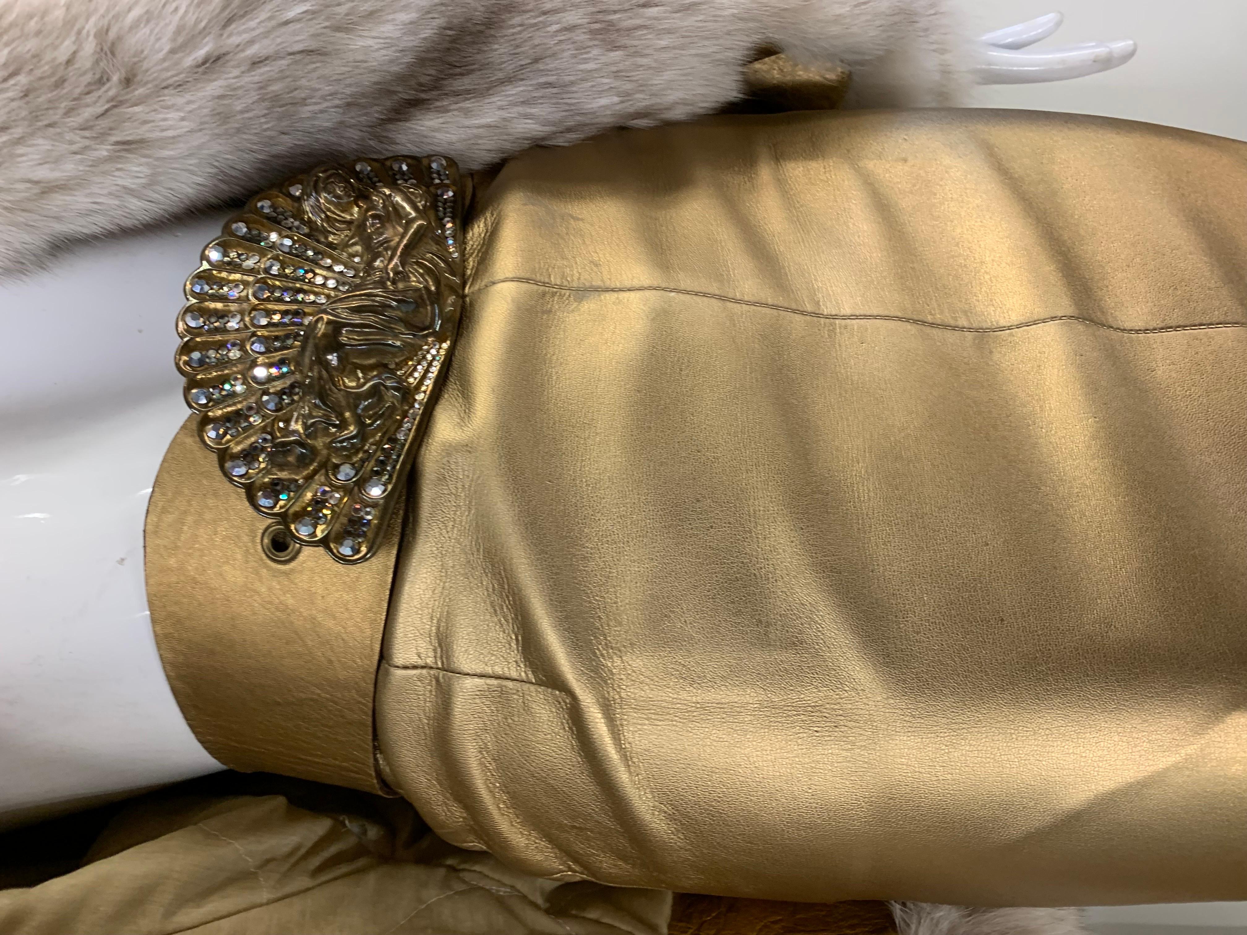 1980s Jitrois Matte Gold Leather Fishtail Skirt & Cocoon Coat Edged in Lush Fox 19