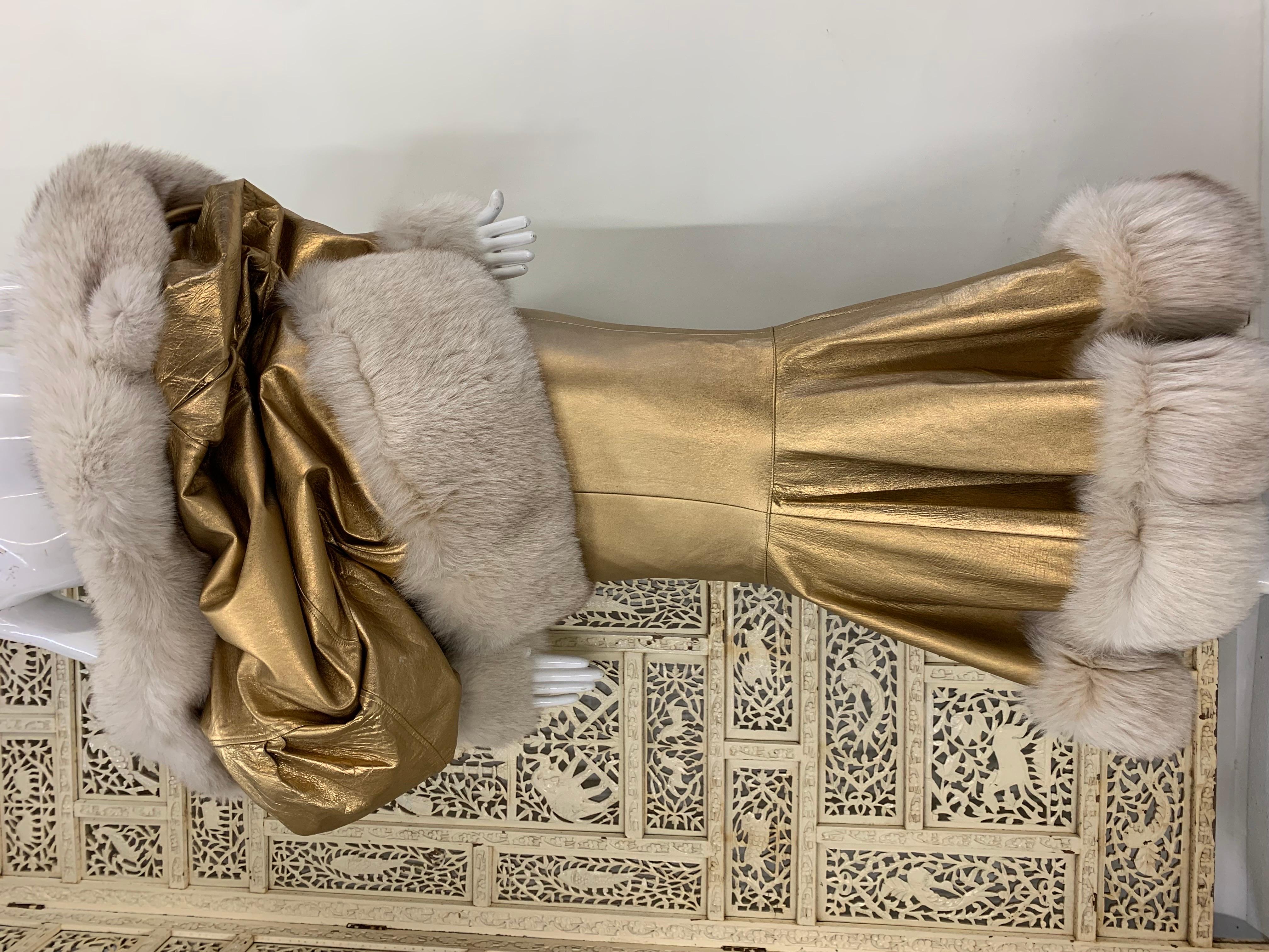 1980s Jitrois Matte Gold Leather Fishtail Skirt & Cocoon Coat Edged in Lush Fox  27