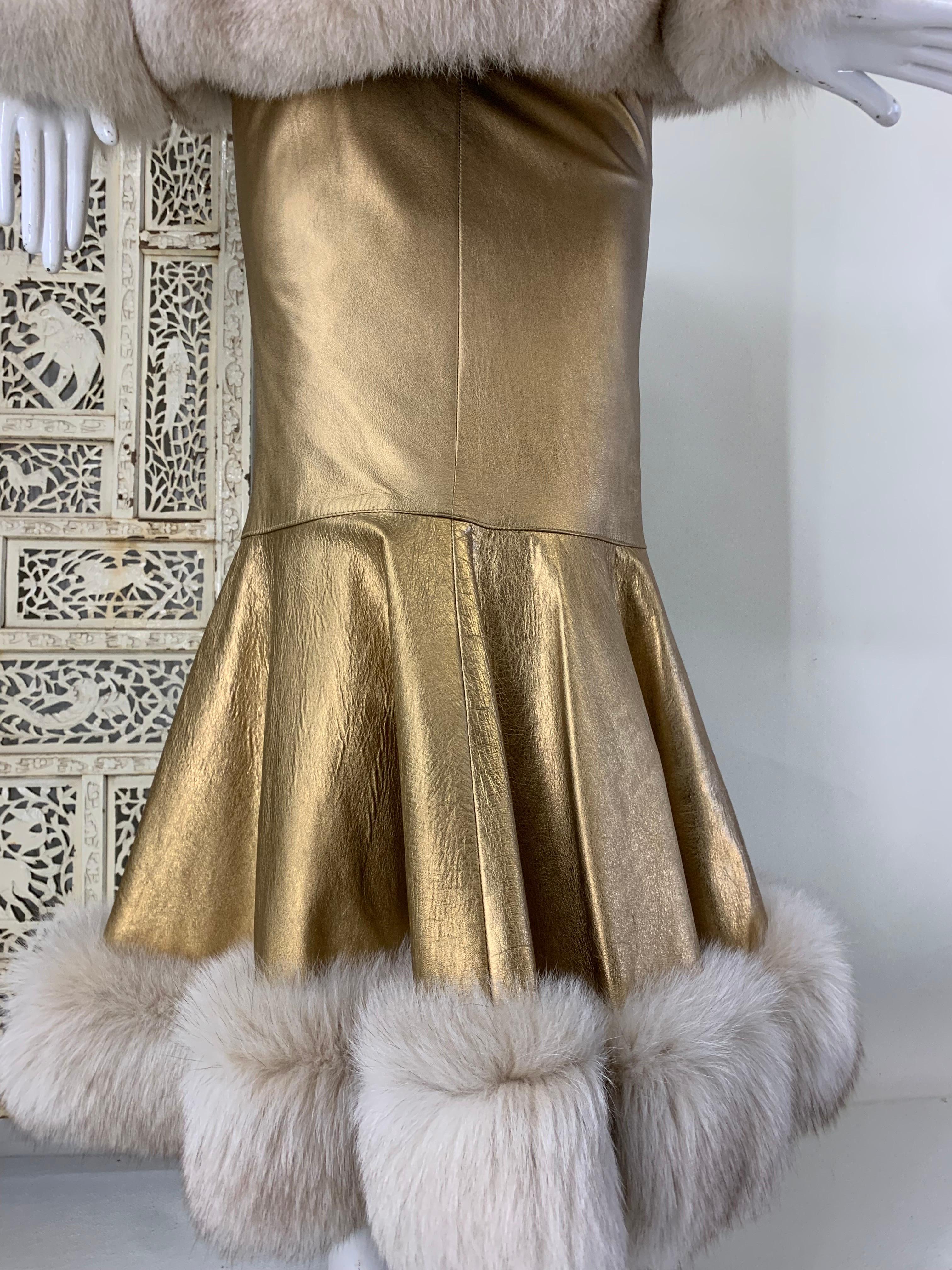 1980s Jitrois Matte Gold Leather Fishtail Skirt & Cocoon Coat Edged in Lush Fox  1