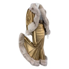 1980s Jitrois Matte Gold Leather Fishtail Skirt & Cocoon Coat Edged in Lush Fox