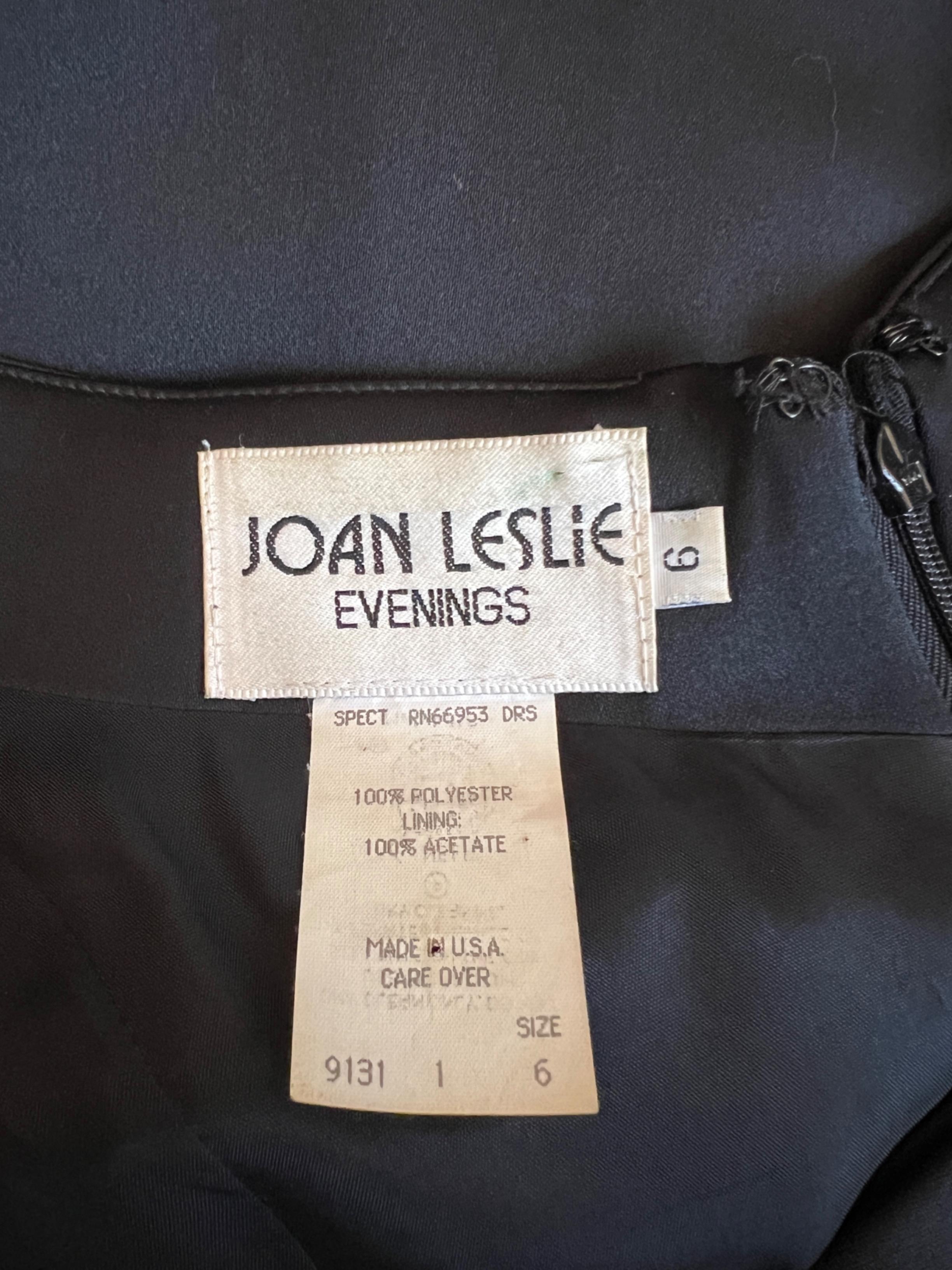 1980s Joan Leslie Black Satin Evening Dress with Large Bow For Sale 1