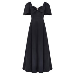 1980er Joan Leslie Schwarzes Satin-Abendkleid mit großer Schleife