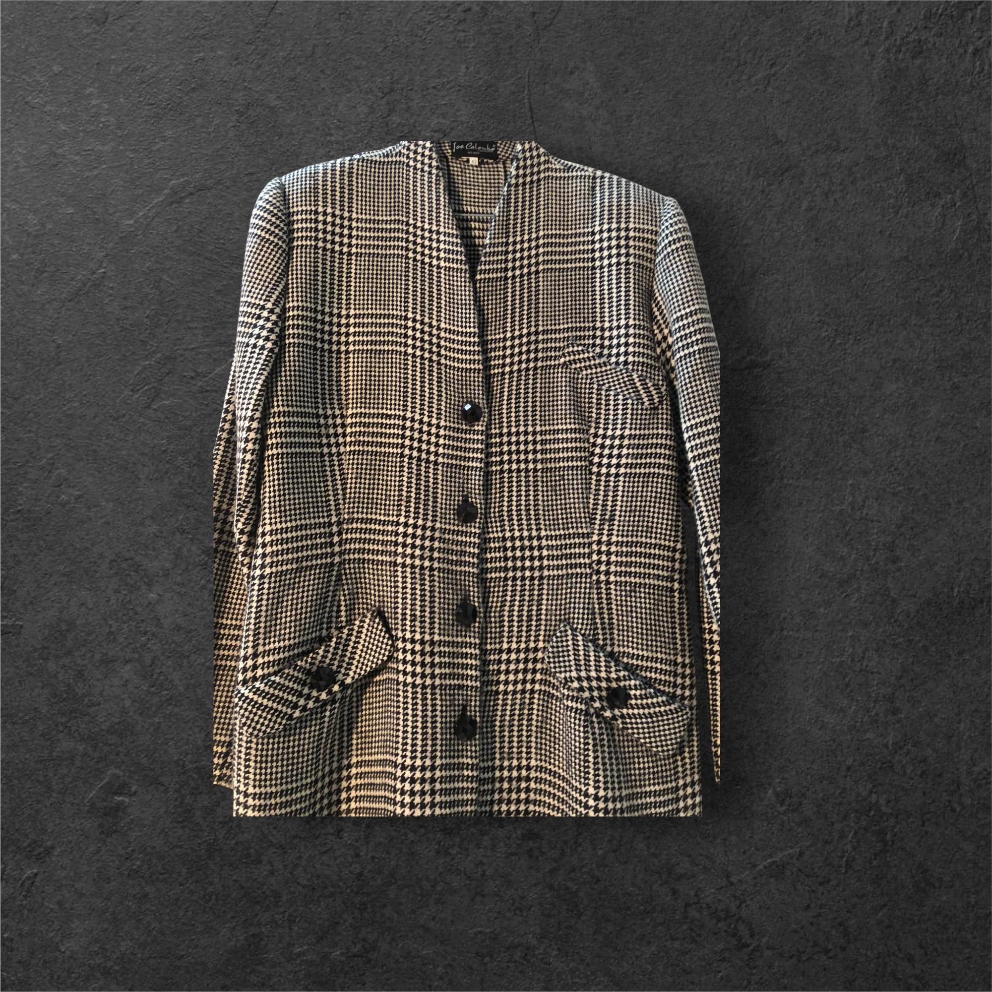 Chaqueta de lana a medida Glen Plaid de Joe Colombo de los años 80 Negro en venta