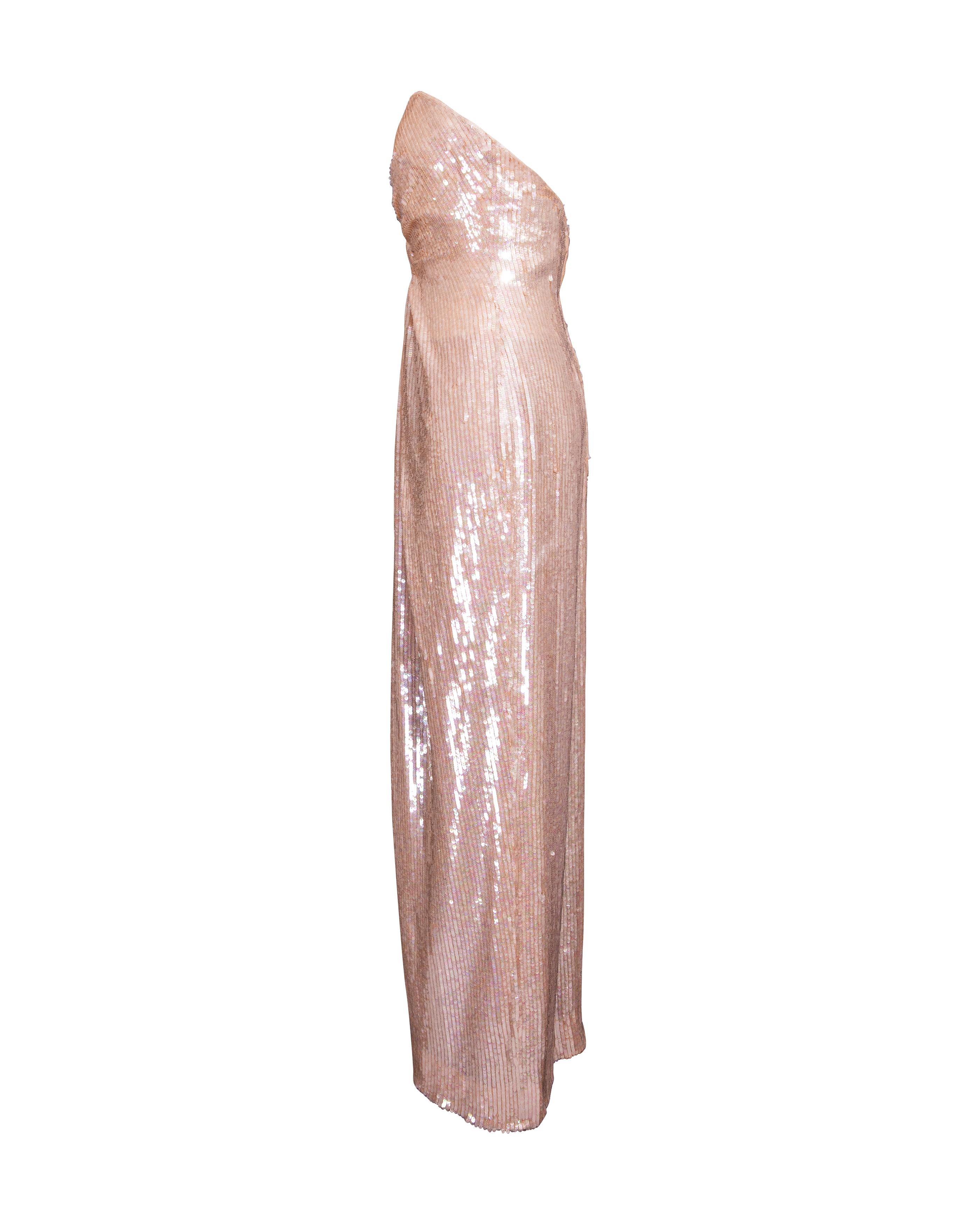 1980's John Anthony Peach Strapless Sequin Gown In Excellent Condition For Sale In North Hollywood, CA