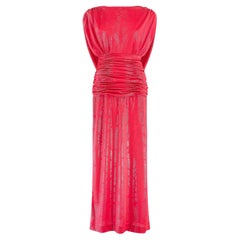 1980s John Charles Red Gold Lame Maxi Dress with Ruched Waist