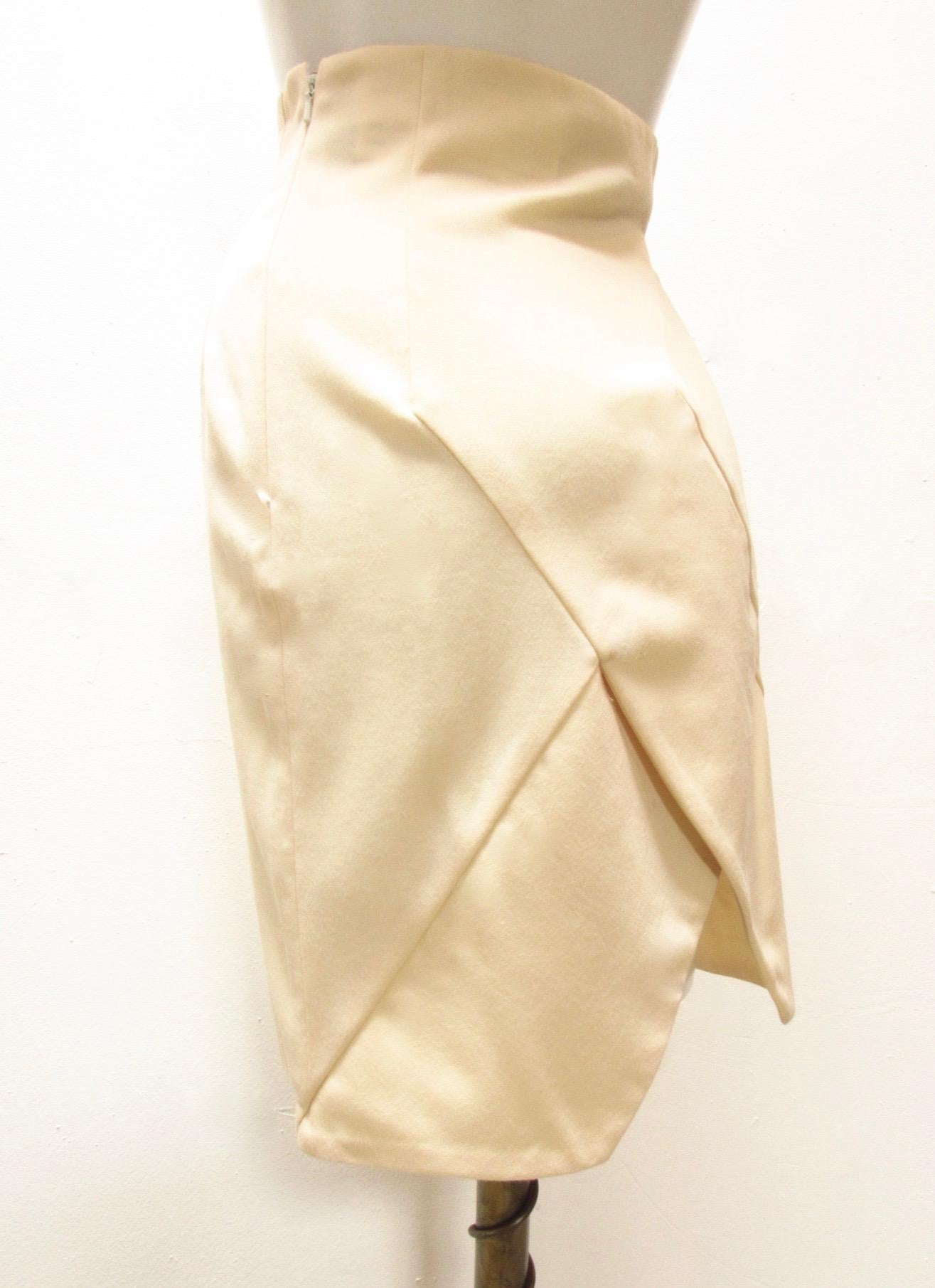 Beige 1980's John Galliano London Label Cream Pencil Skirt