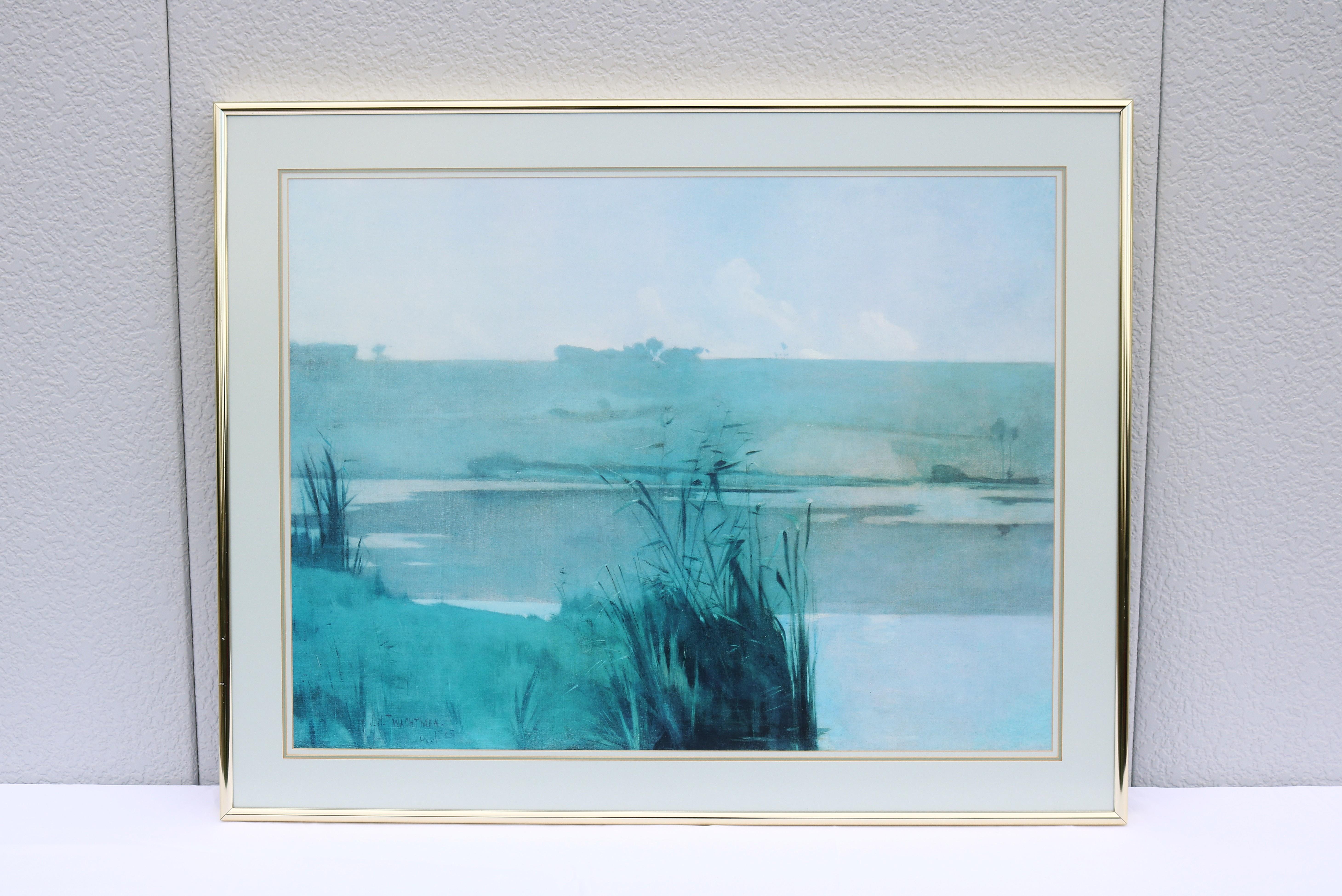 Fabelhafter Kunstdruck aus den 1980er Jahren von John Henry Twachtman, Arques-la-Bataille.
Der Gemäldedruck zeigt eine heitere Landschaftsszene in der Nähe von Arques-la-Bataille, einer Stadt in der Normandie, Frankreich, und konzentriert sich dabei