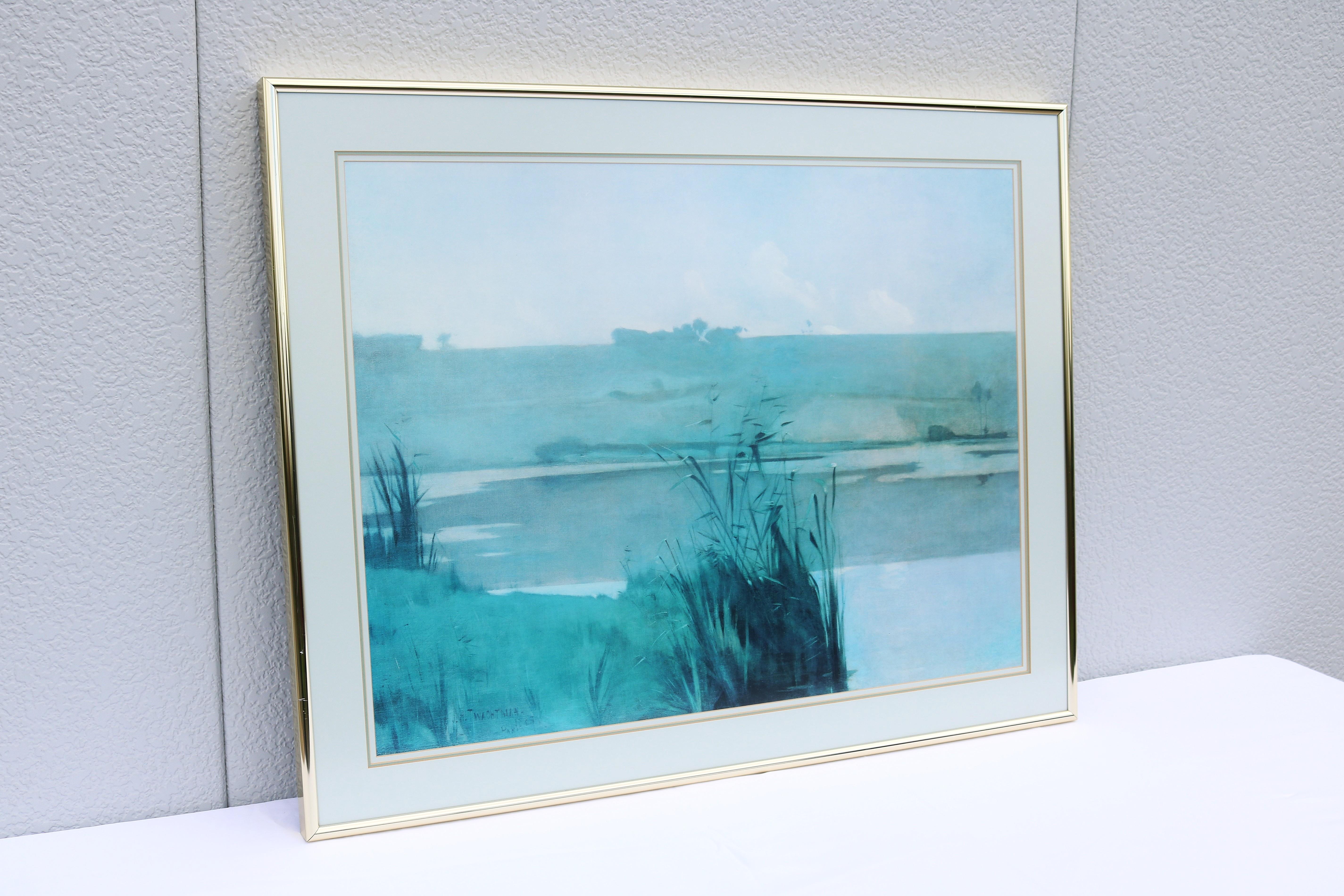 1980er John Henry Twachtman Arques-la-Bataille-Landschaft Kunstdruck, gerahmt (Aluminium) im Angebot