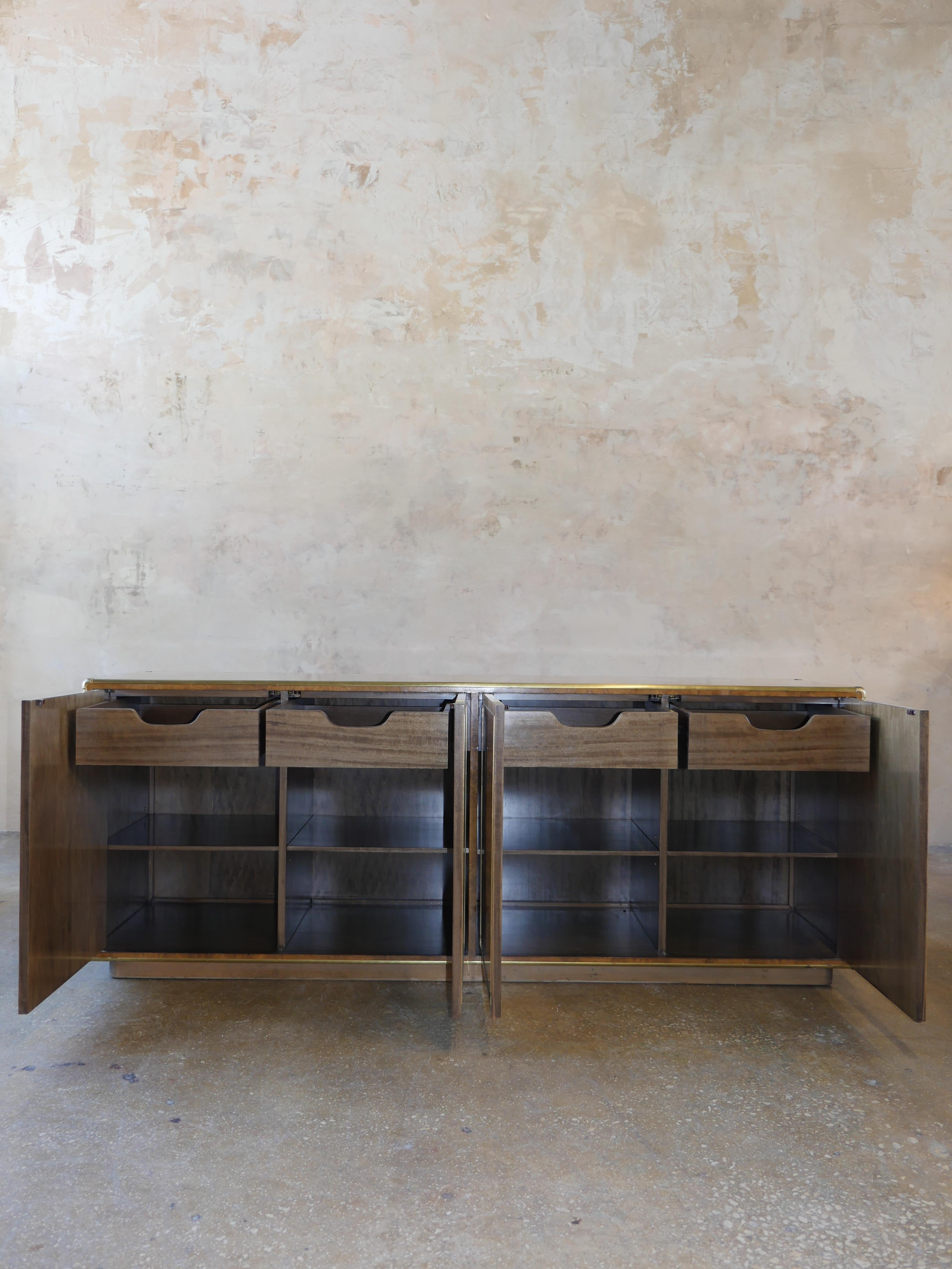 Late 20th Century 1980s John Stuart Olive Burl Wood and Brass Buffet Credenza For Sale