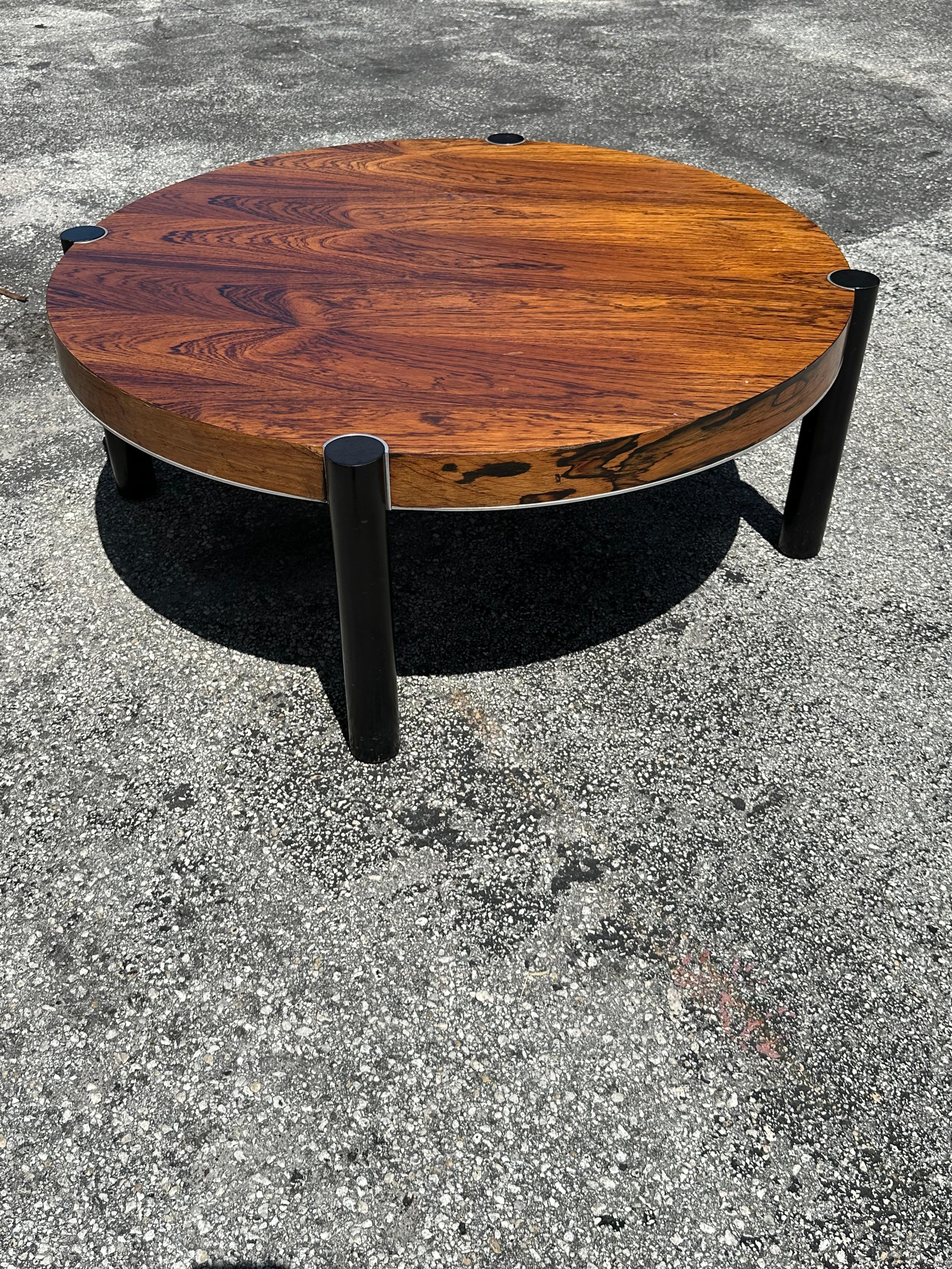Mid-Century Modern 1980s John Stuart Rosewood Crome Circular Round Coffee Table For Sale