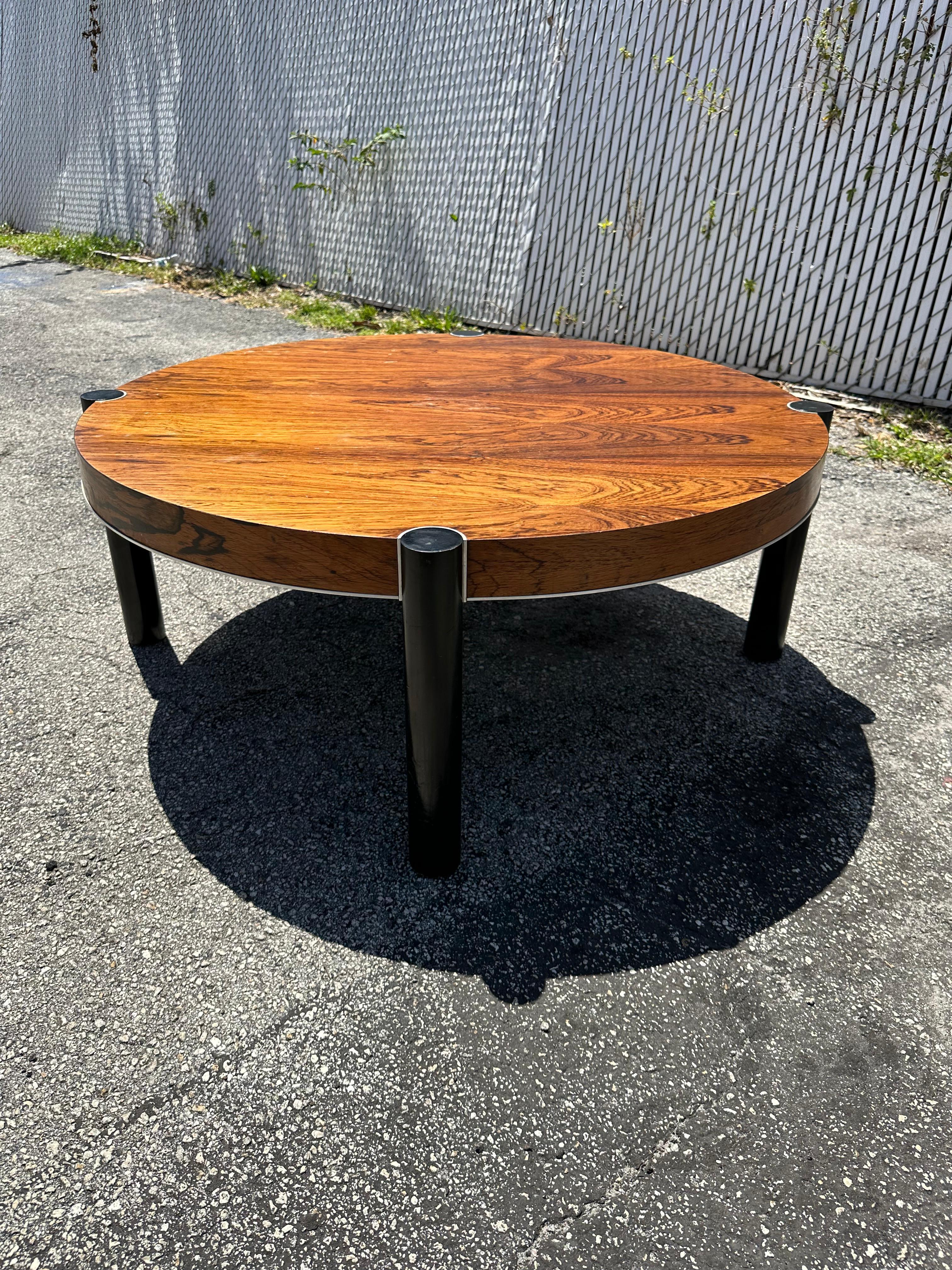 Late 20th Century 1980s John Stuart Rosewood Crome Circular Round Coffee Table For Sale