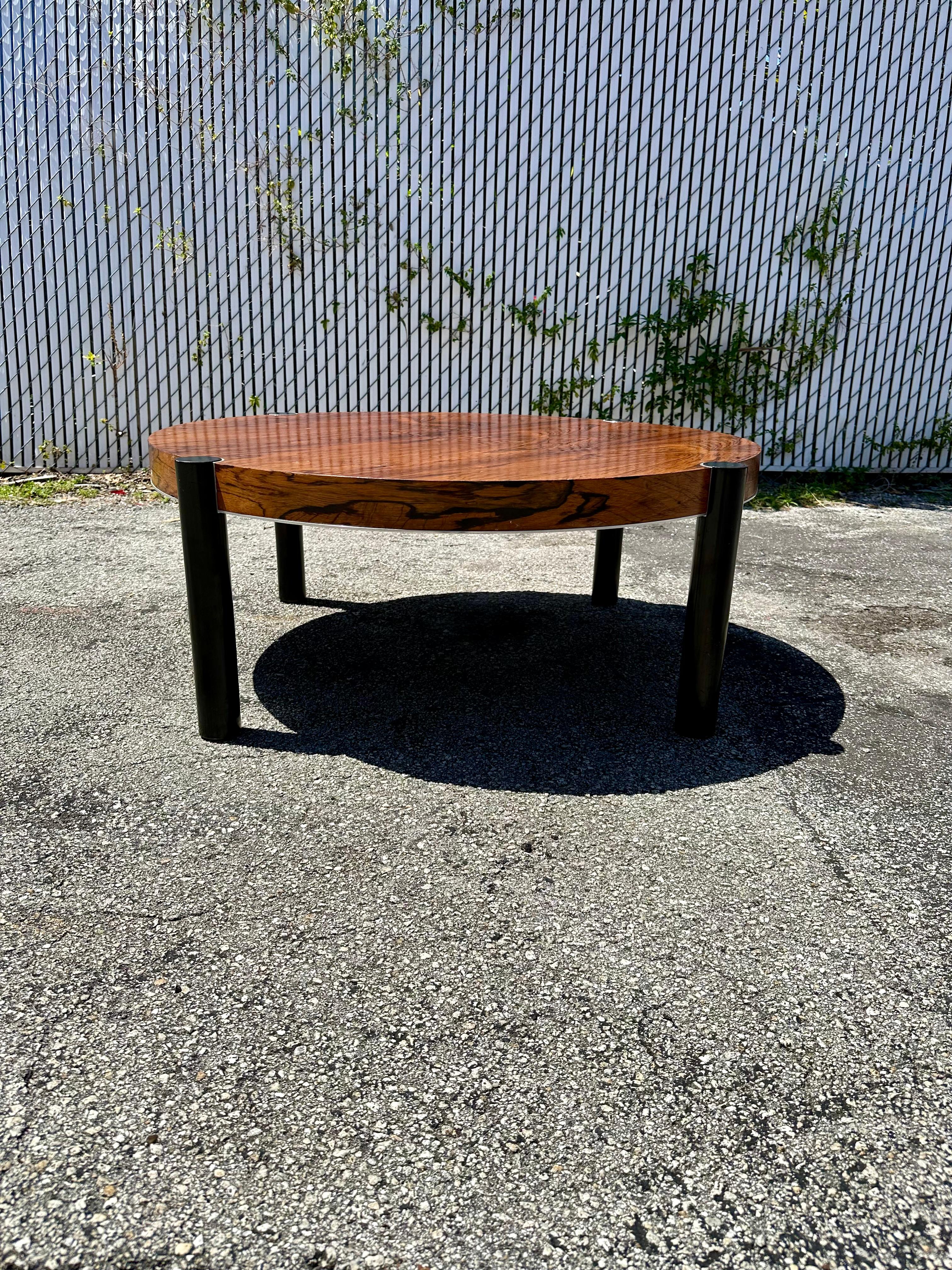 1980s John Stuart Rosewood Crome Circular Round Coffee Table For Sale 1