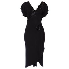 Vintage 1980S JONATHAN HITCHCOCK Black Beaded Rayon Blend Jersey 1940S Style Sexy Drape