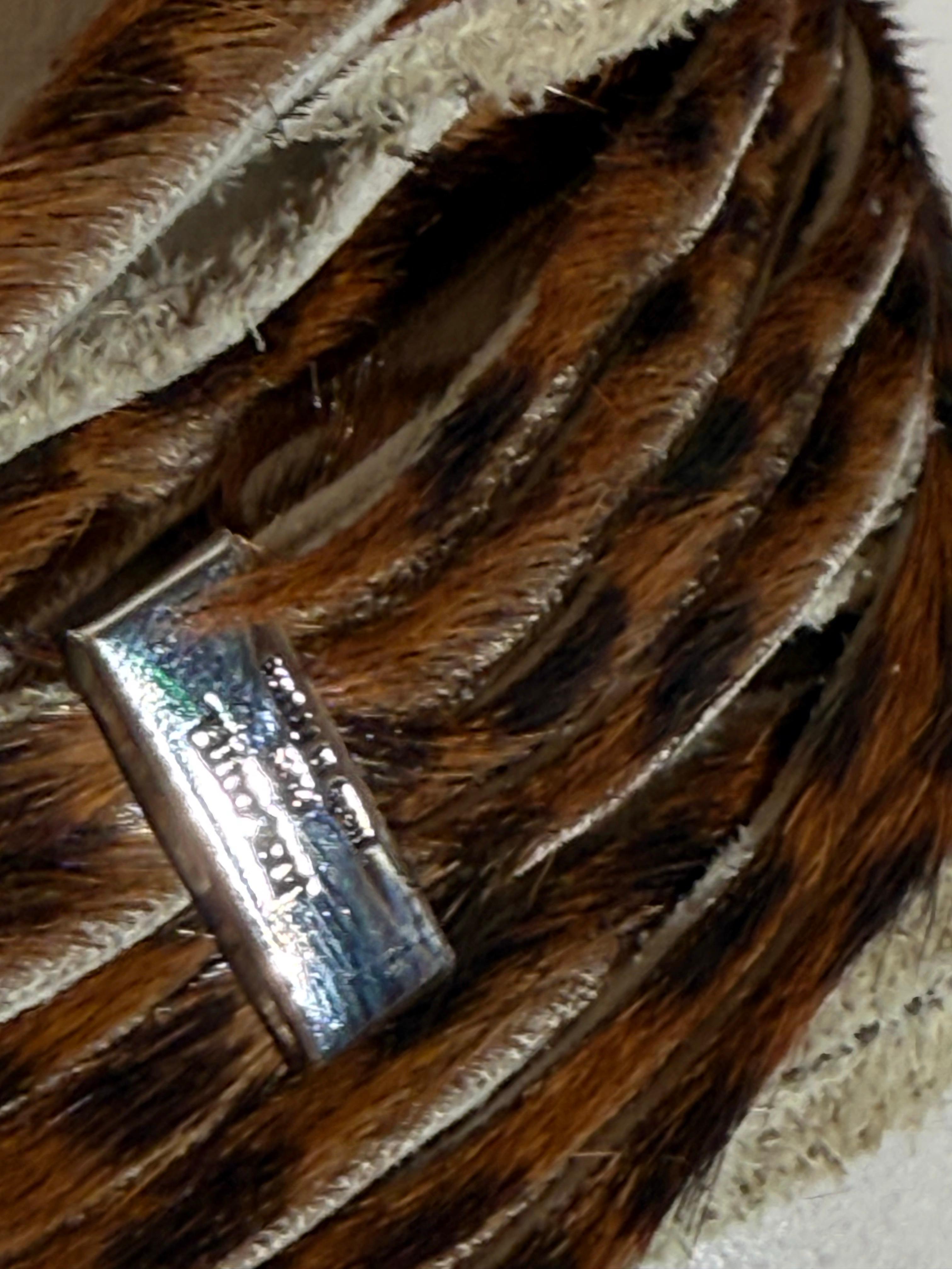 Women's or Men's 1980s Jose Cotel Leopard Print Cowhide Belt w Resin Bear Claw & Native Charms For Sale