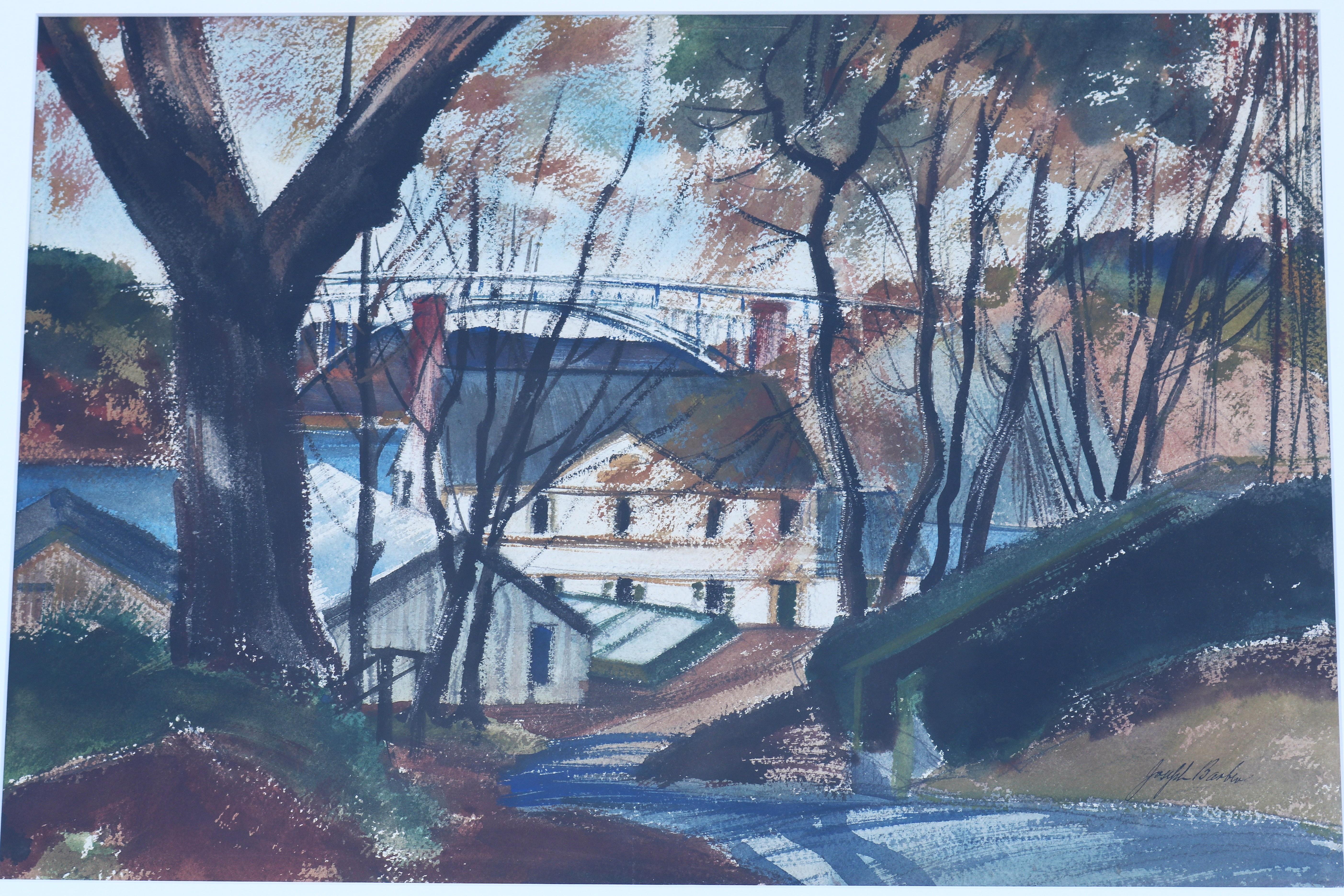 Peinture de paysage au pastel et à l'aquarelle des années 1980 signée par Joseph Barber, encadrée en vente 2