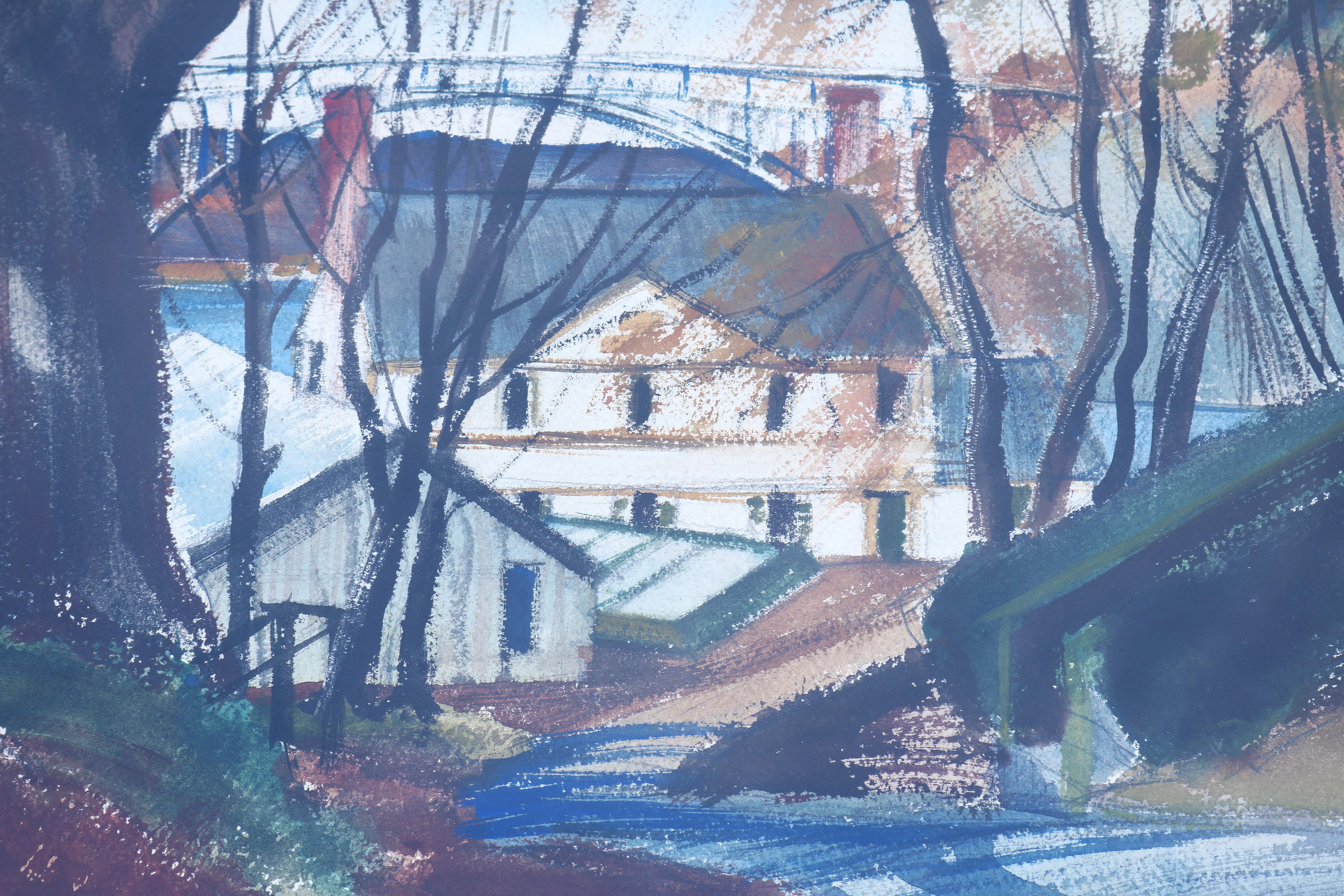 Peinture de paysage au pastel et à l'aquarelle des années 1980 signée par Joseph Barber, encadrée en vente 3