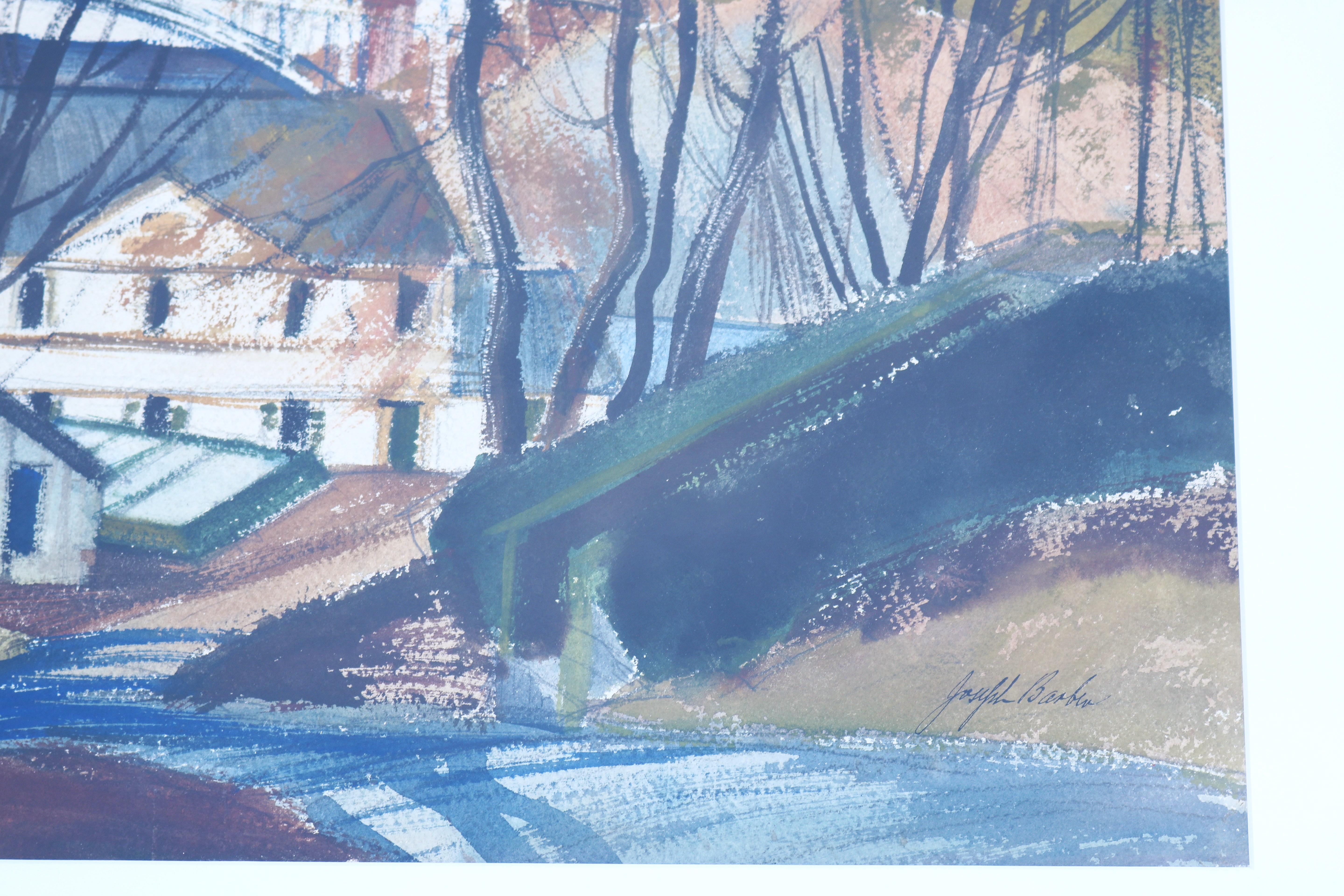 Peinture de paysage au pastel et à l'aquarelle des années 1980 signée par Joseph Barber, encadrée en vente 4