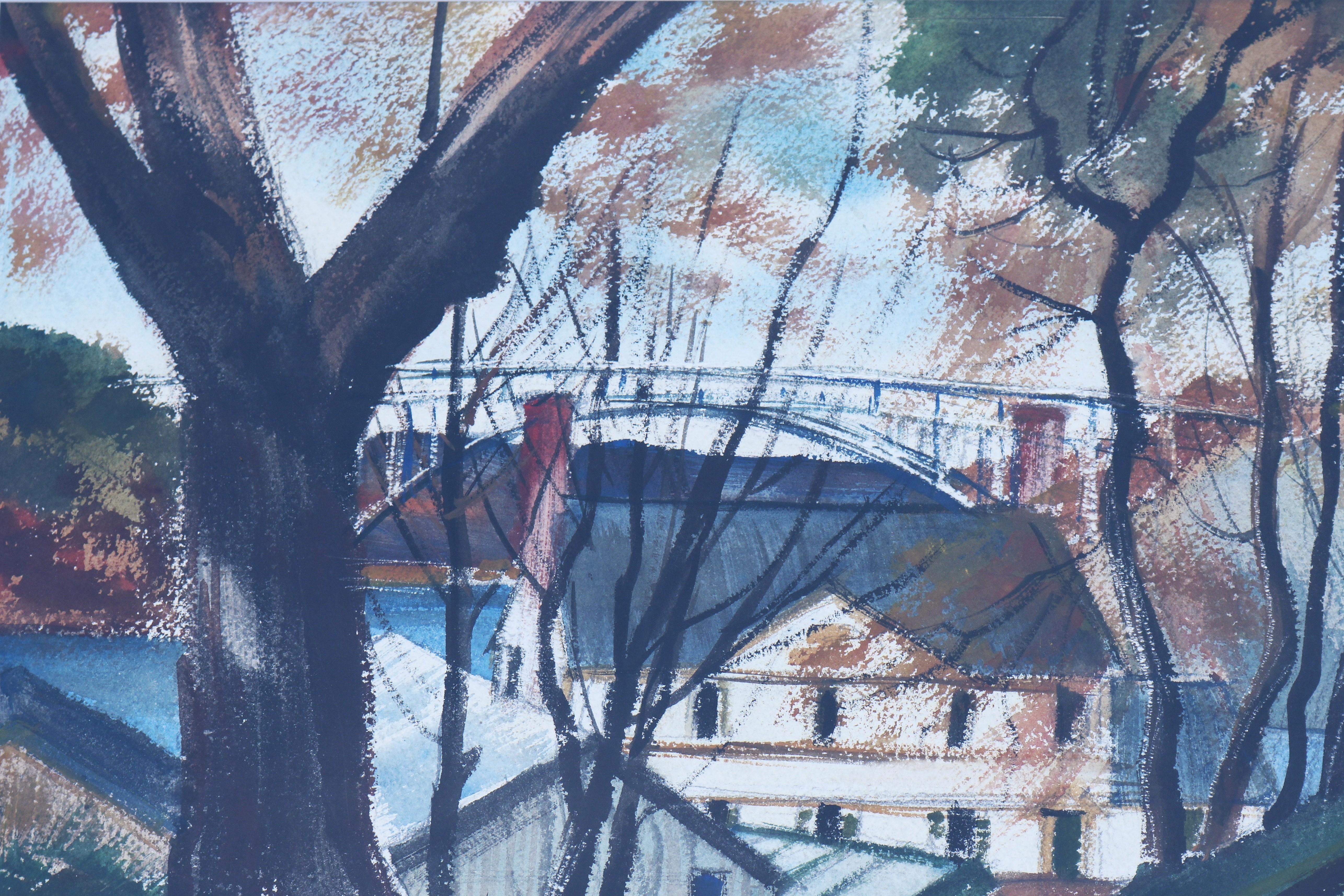 Peinture de paysage au pastel et à l'aquarelle des années 1980 signée par Joseph Barber, encadrée en vente 5