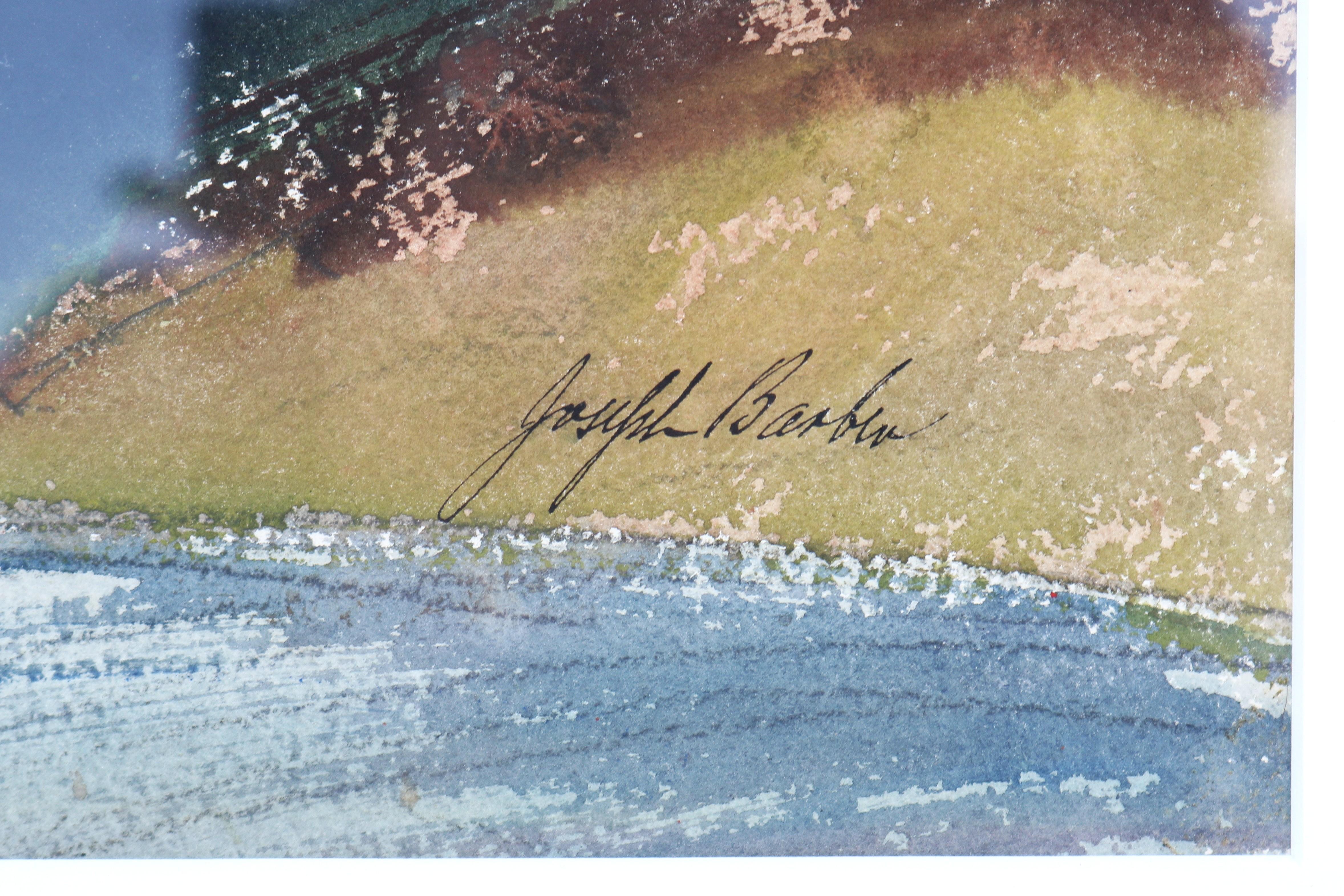 Peinture de paysage au pastel et à l'aquarelle des années 1980 signée par Joseph Barber, encadrée en vente 7
