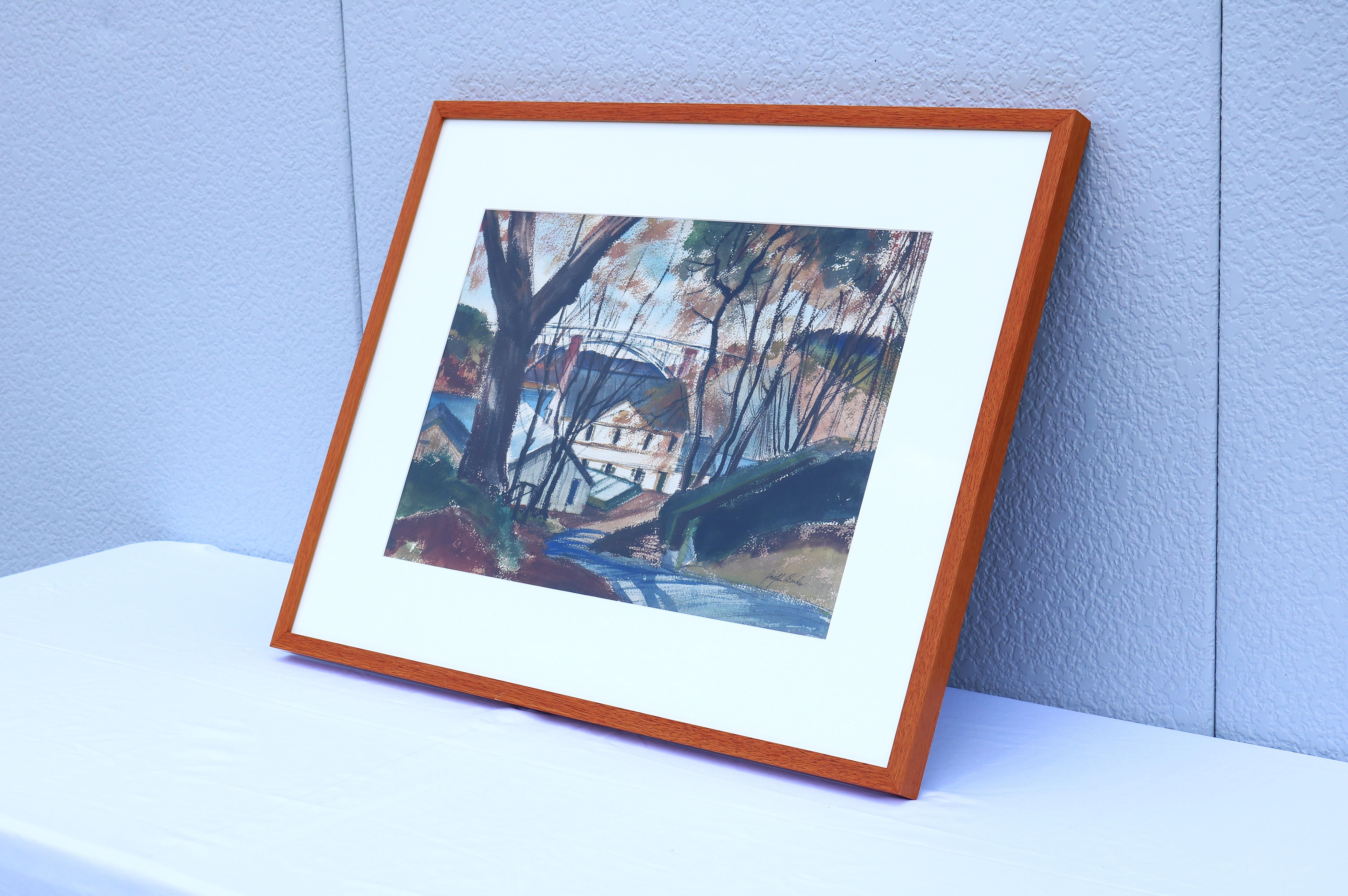 Américain Peinture de paysage au pastel et à l'aquarelle des années 1980 signée par Joseph Barber, encadrée en vente