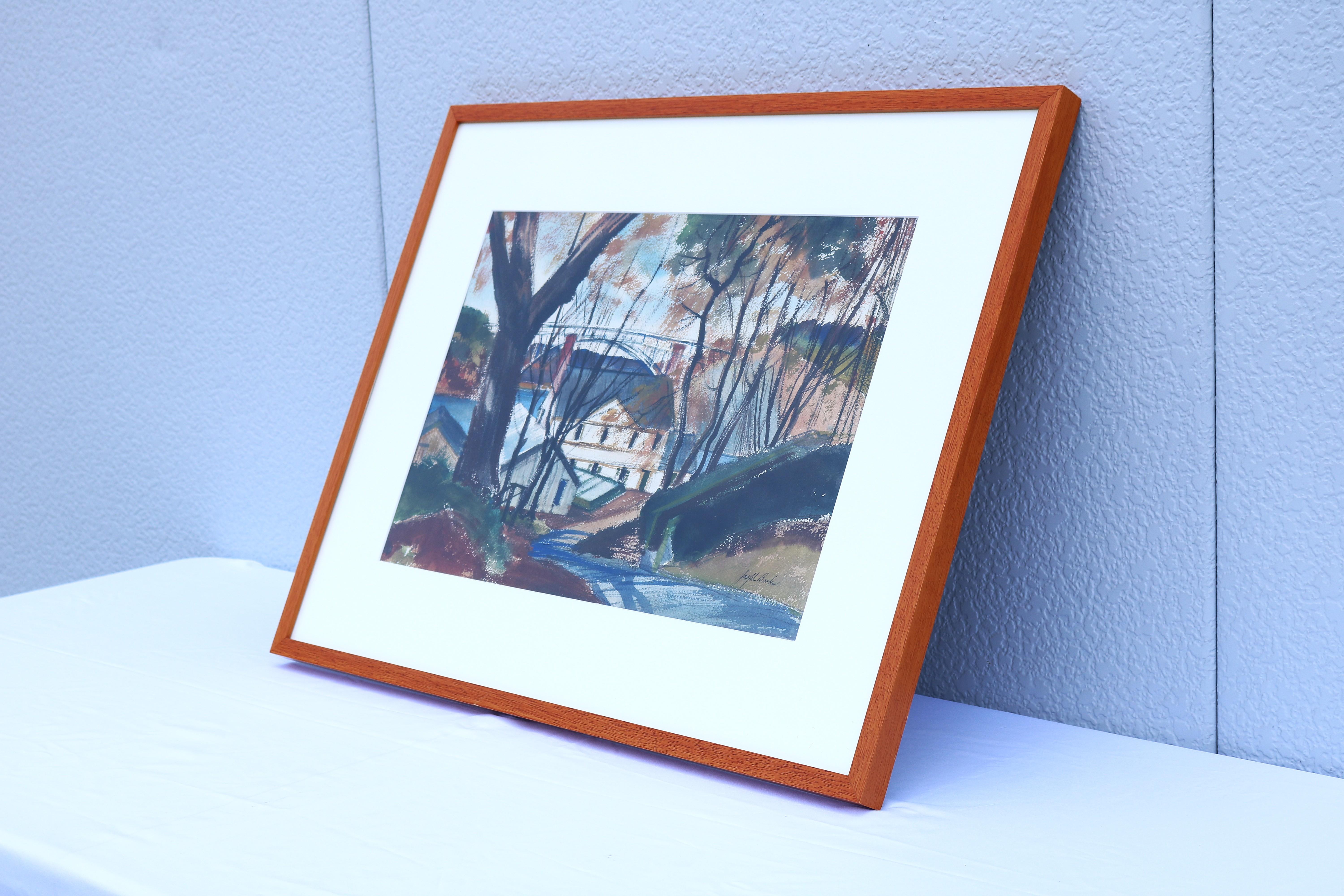 Peint à la main Peinture de paysage au pastel et à l'aquarelle des années 1980 signée par Joseph Barber, encadrée en vente
