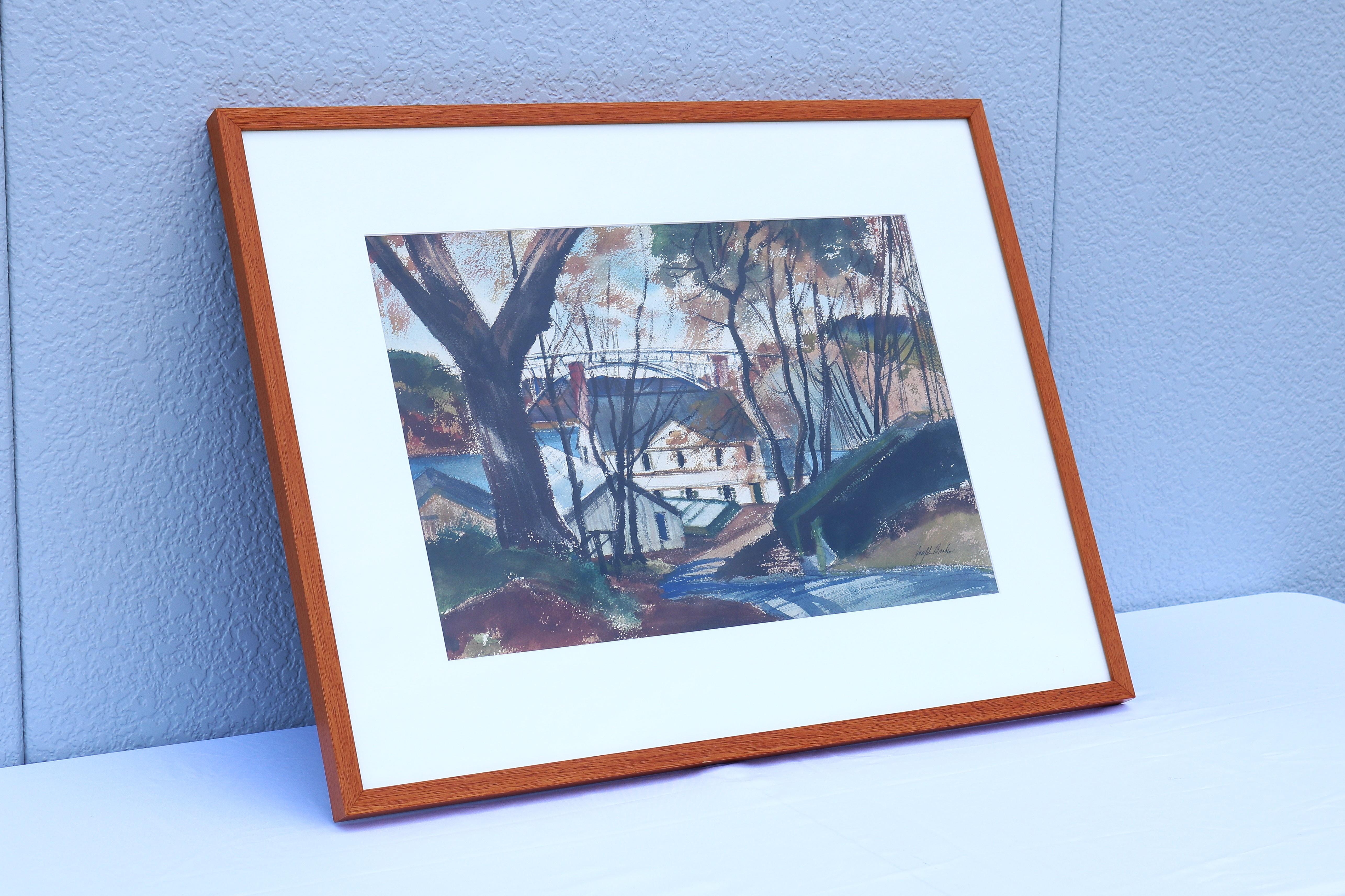 20ième siècle Peinture de paysage au pastel et à l'aquarelle des années 1980 signée par Joseph Barber, encadrée en vente