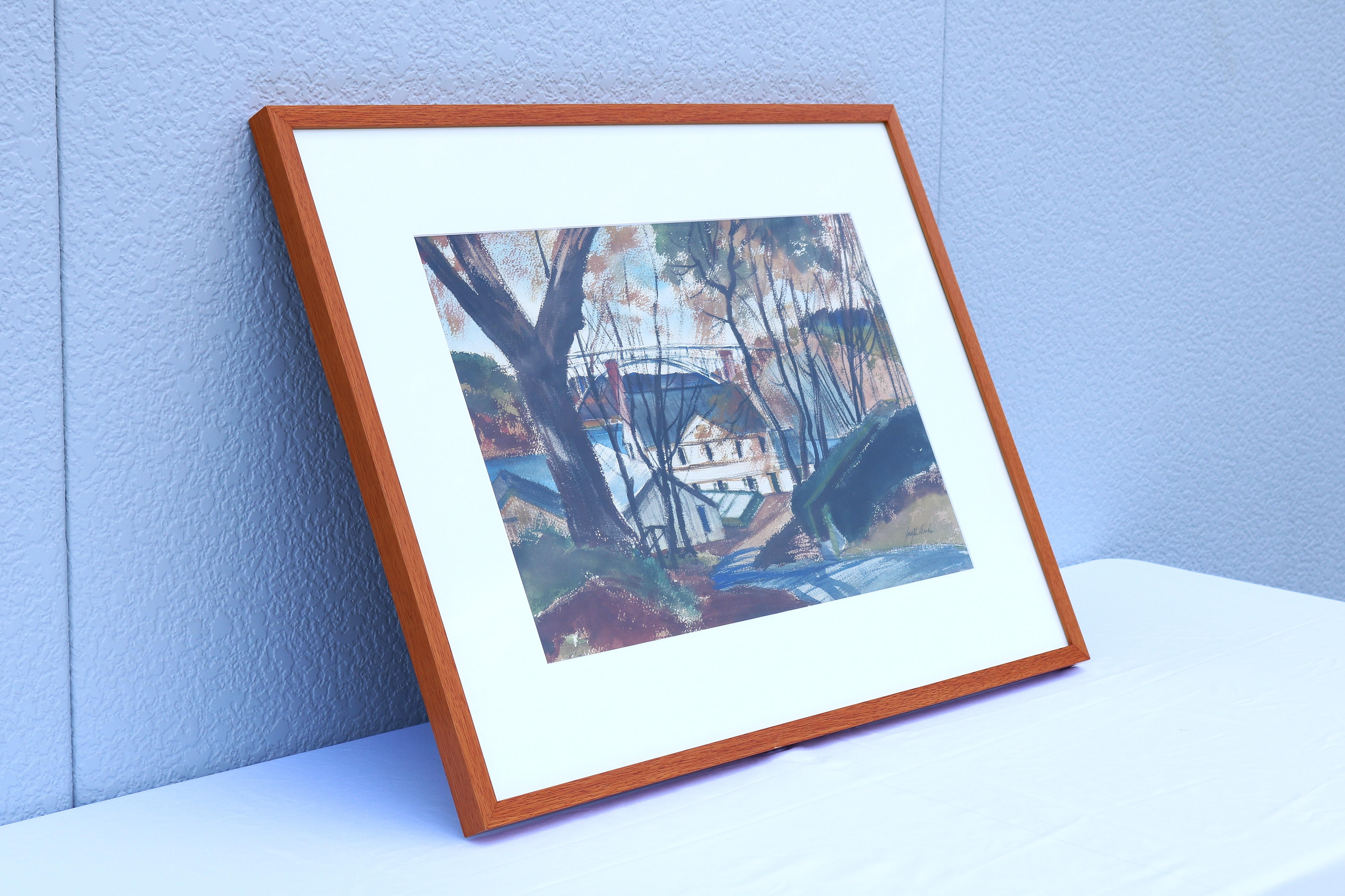 Peinture de paysage au pastel et à l'aquarelle des années 1980 signée par Joseph Barber, encadrée en vente 1