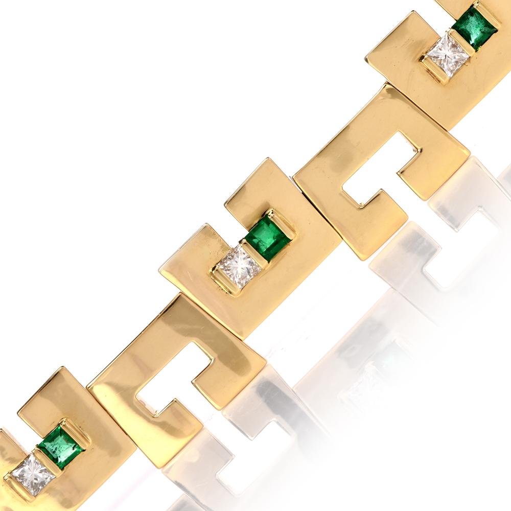 JROCA High Polish Emerald Diamond 18 Karat Gold Unisex Bracelet 2
