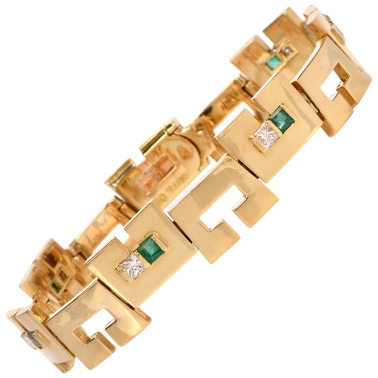 JROCA High Polish Emerald Diamond 18 Karat Gold Unisex Bracelet
