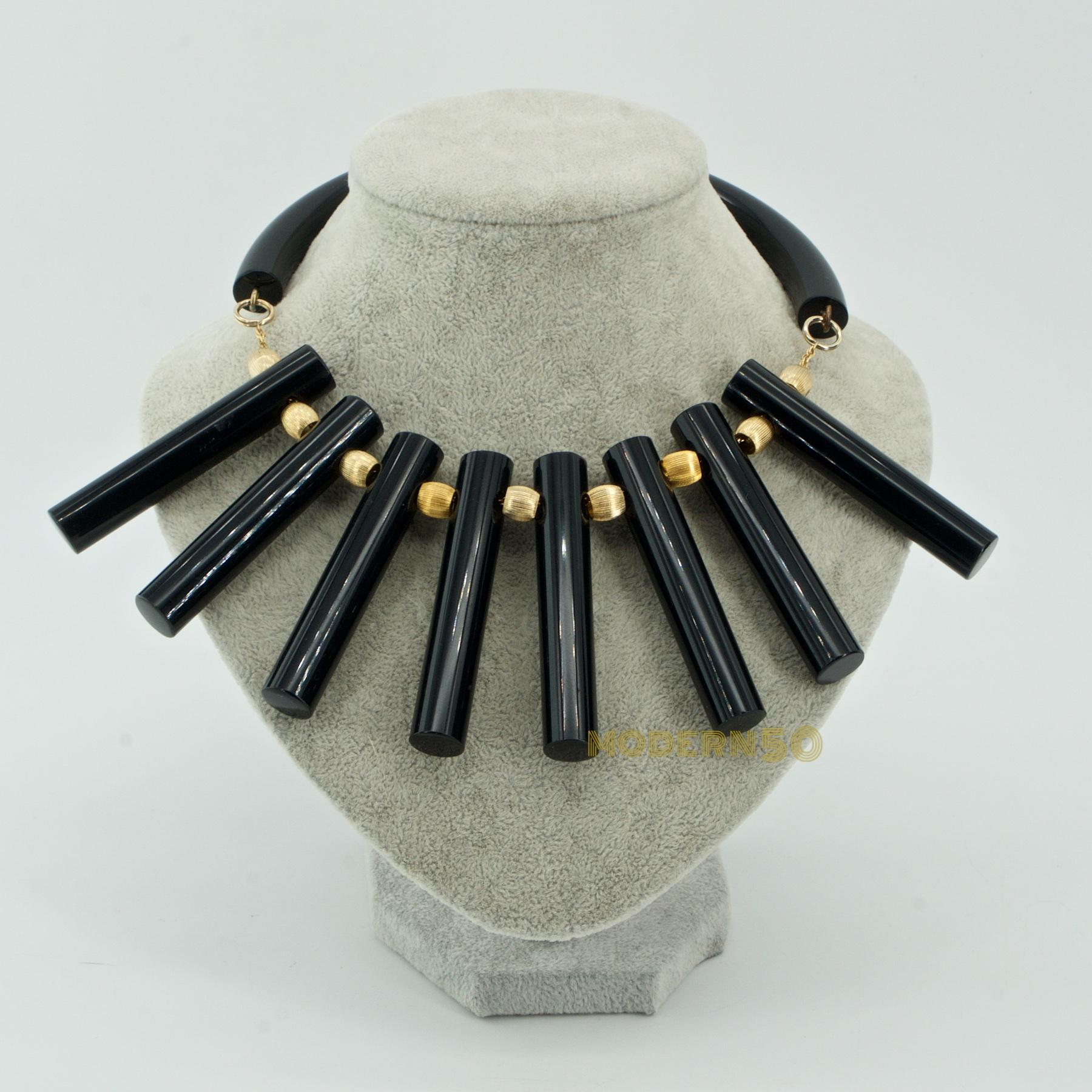 Post-Modern 1980s Judith Hendler Beverly Hills Black Lucite Haute Couture Goddess Necklace