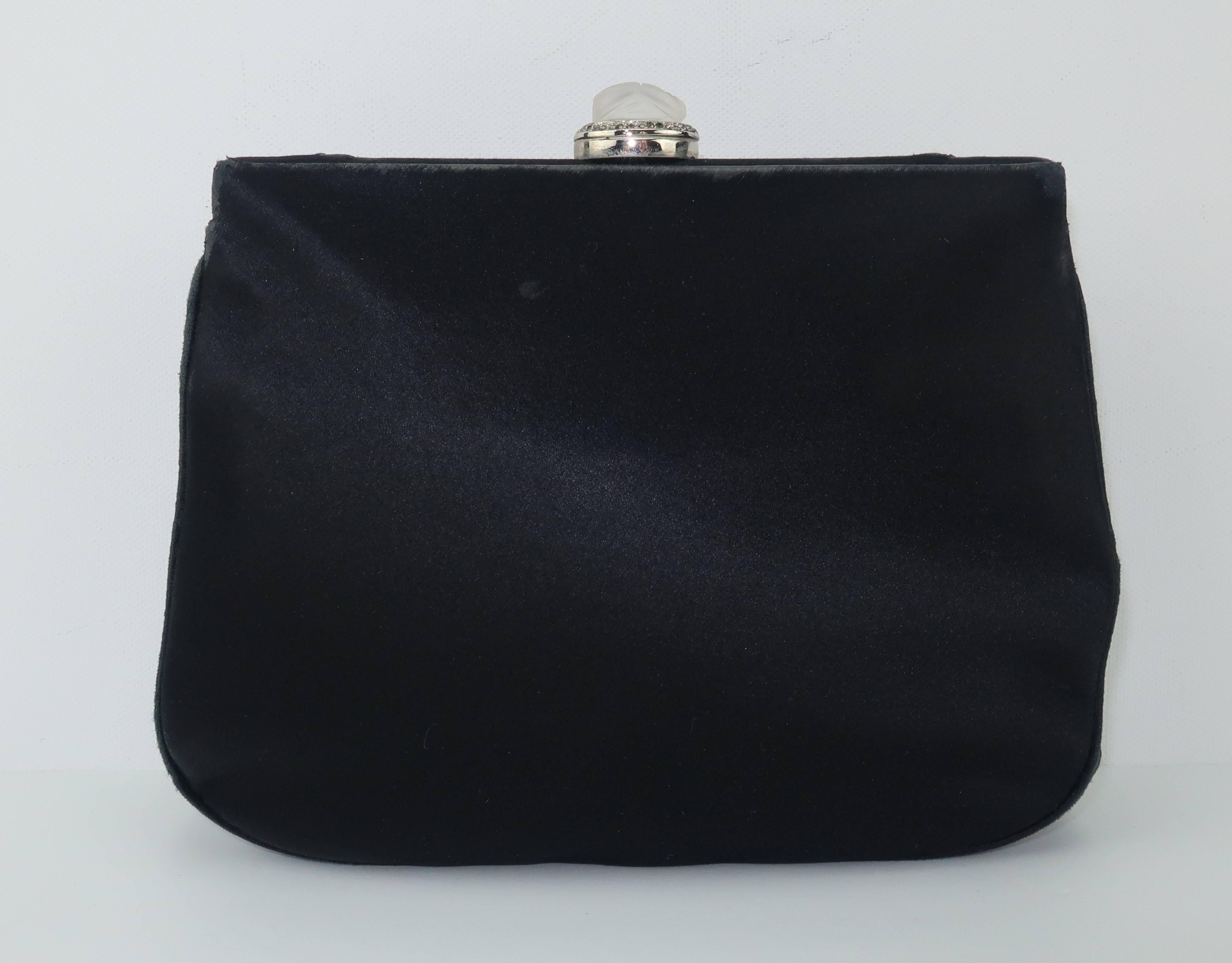 1980's Judith Leiber Art Deco Style Black Satin Evening Handbag 3