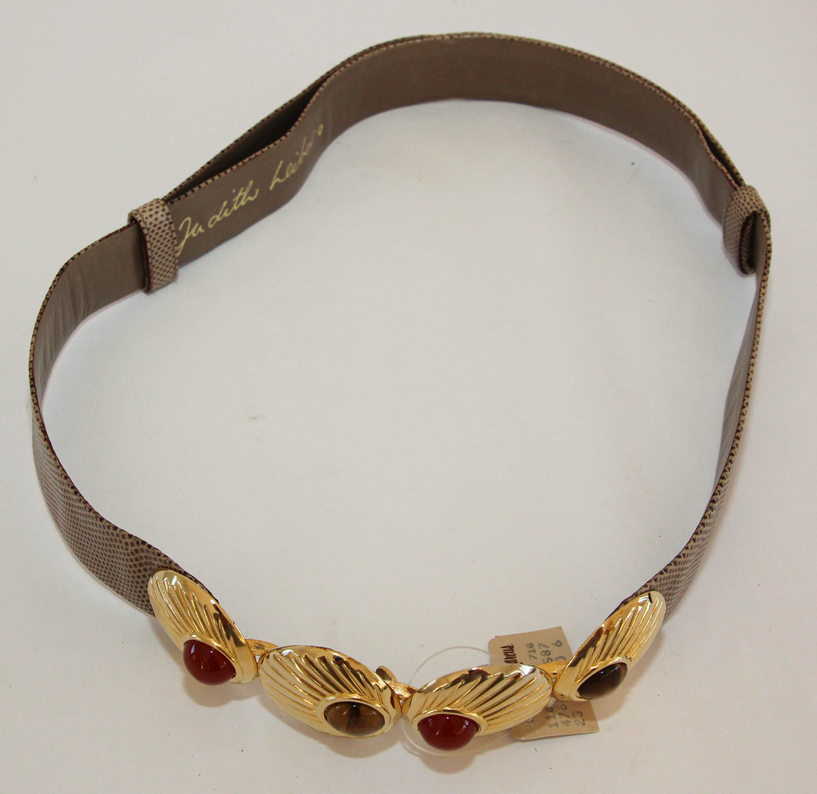 1980s Judith Leiber Beige and Gold Belt with Semi Precious Stones For Sale 5