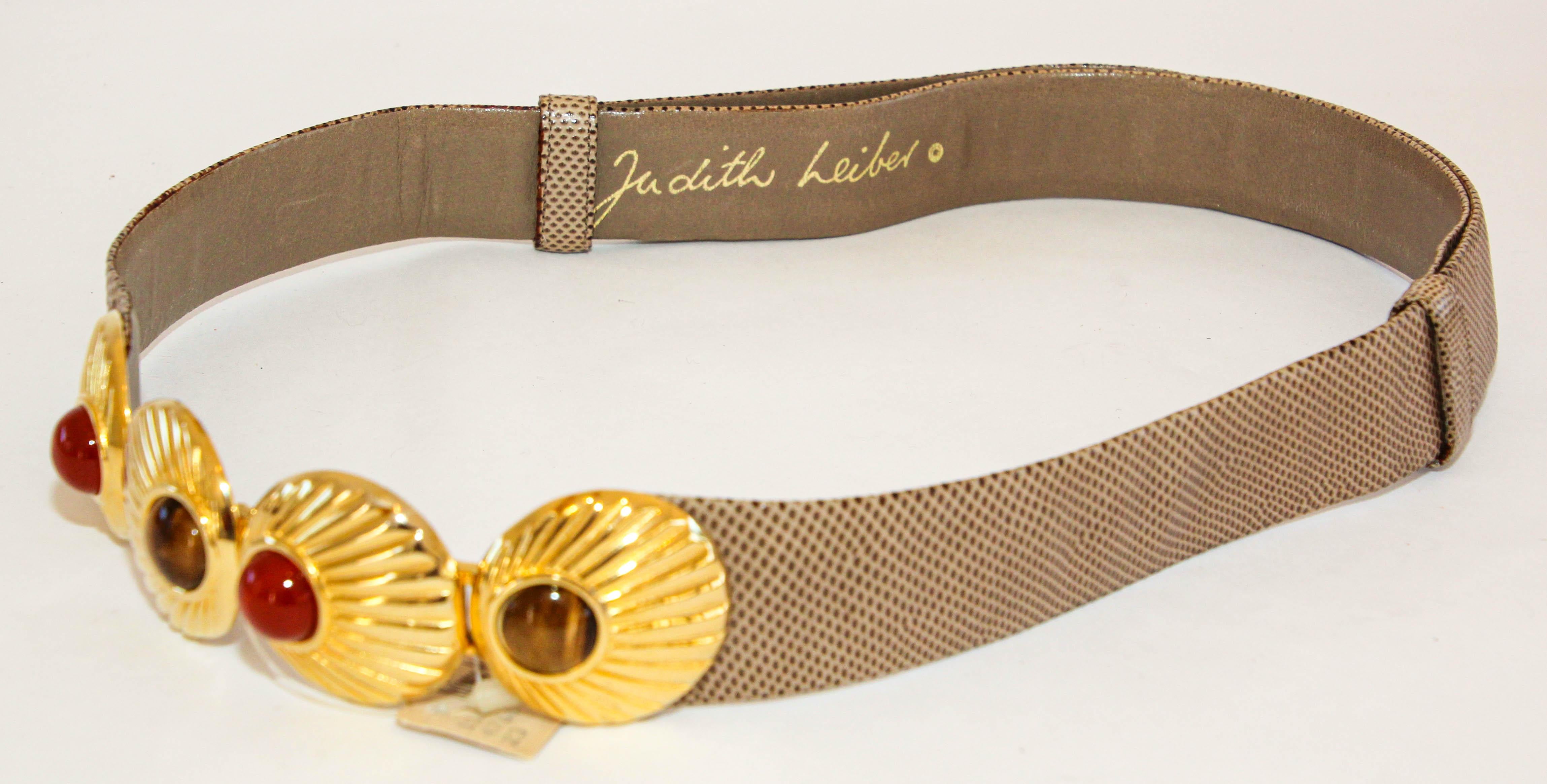 1980s Judith Leiber Beige and Gold Belt with Semi Precious Stones For Sale 6
